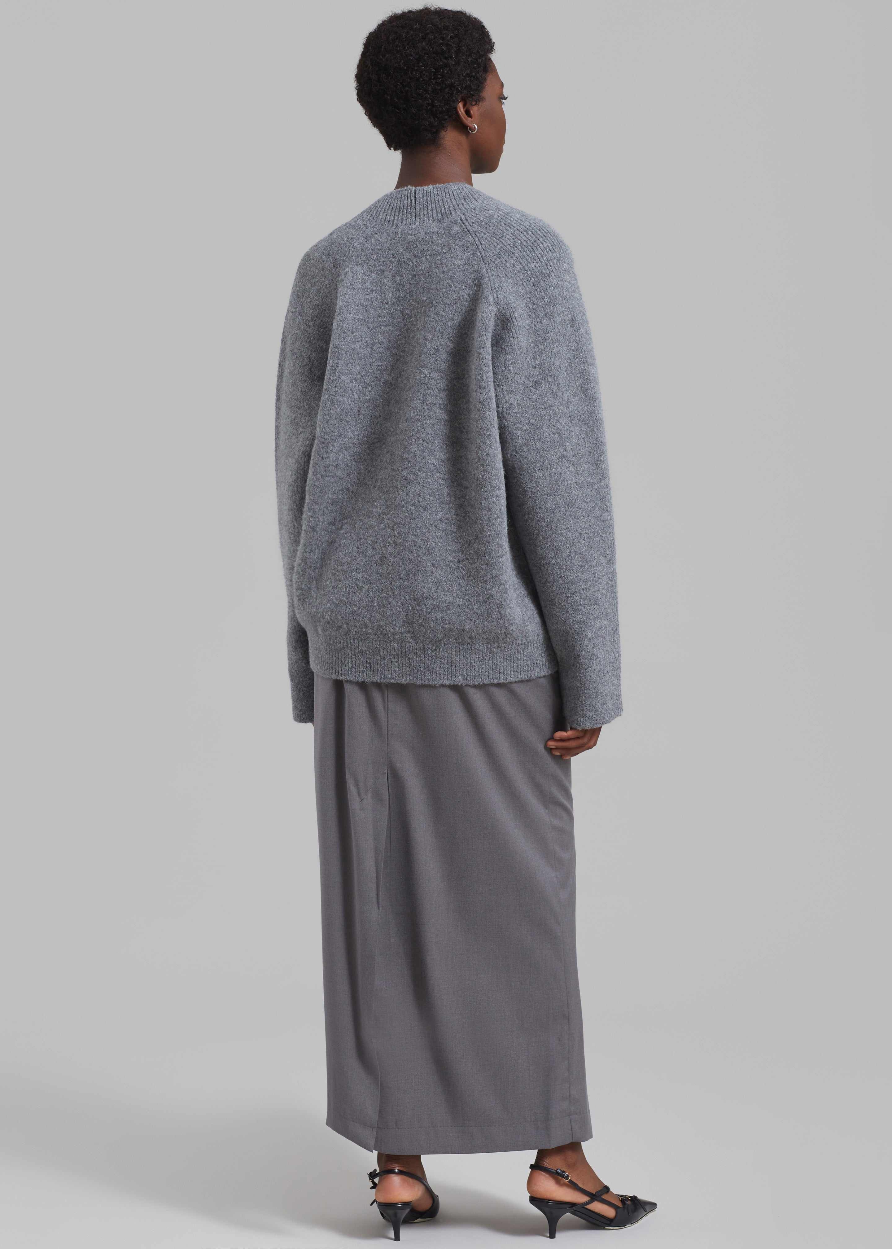 Róhe Alpaca Wool V-Neck Sweater - Grey Melange - 6