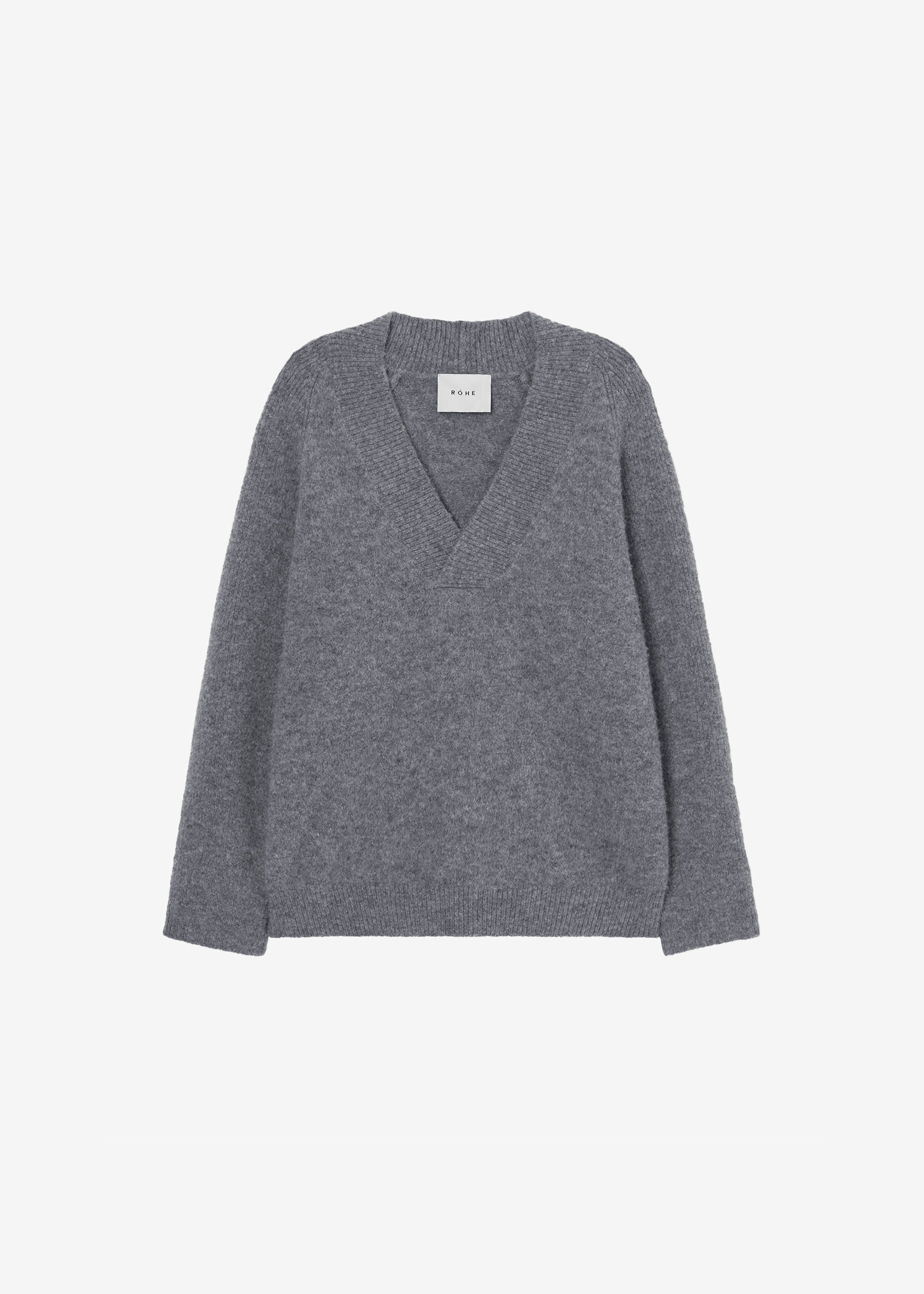 Róhe Alpaca Wool V-Neck Sweater - Grey Melange - 7