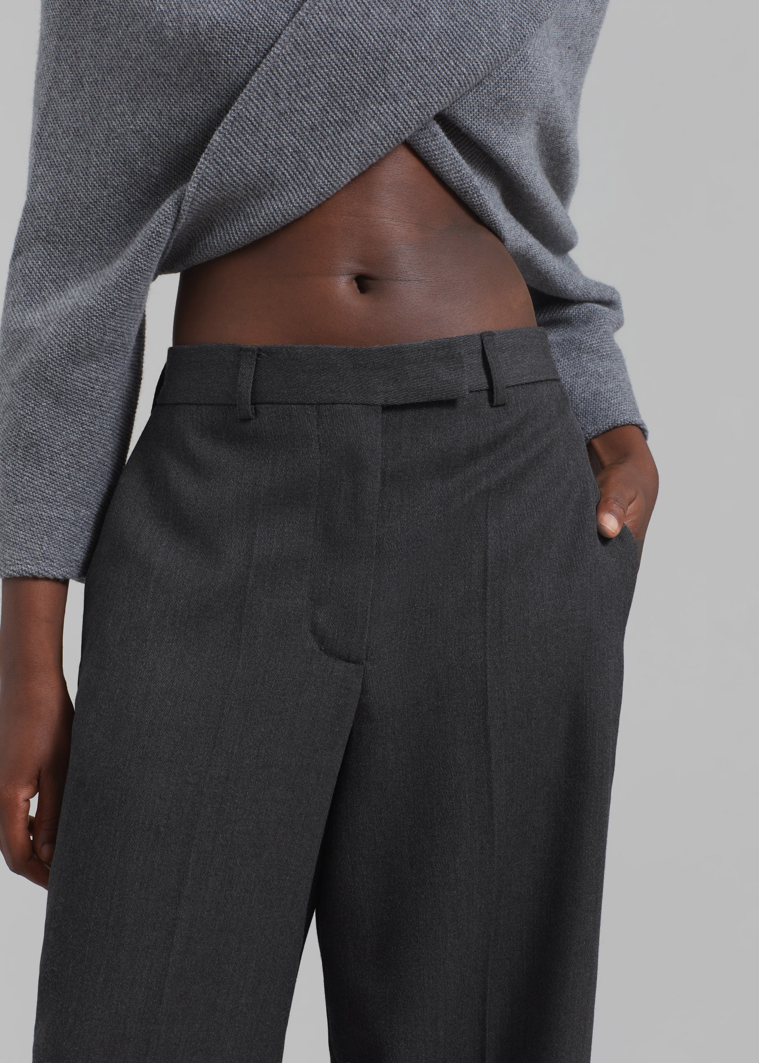 Róhe Wide Leg Trousers - Grey Melange - 5