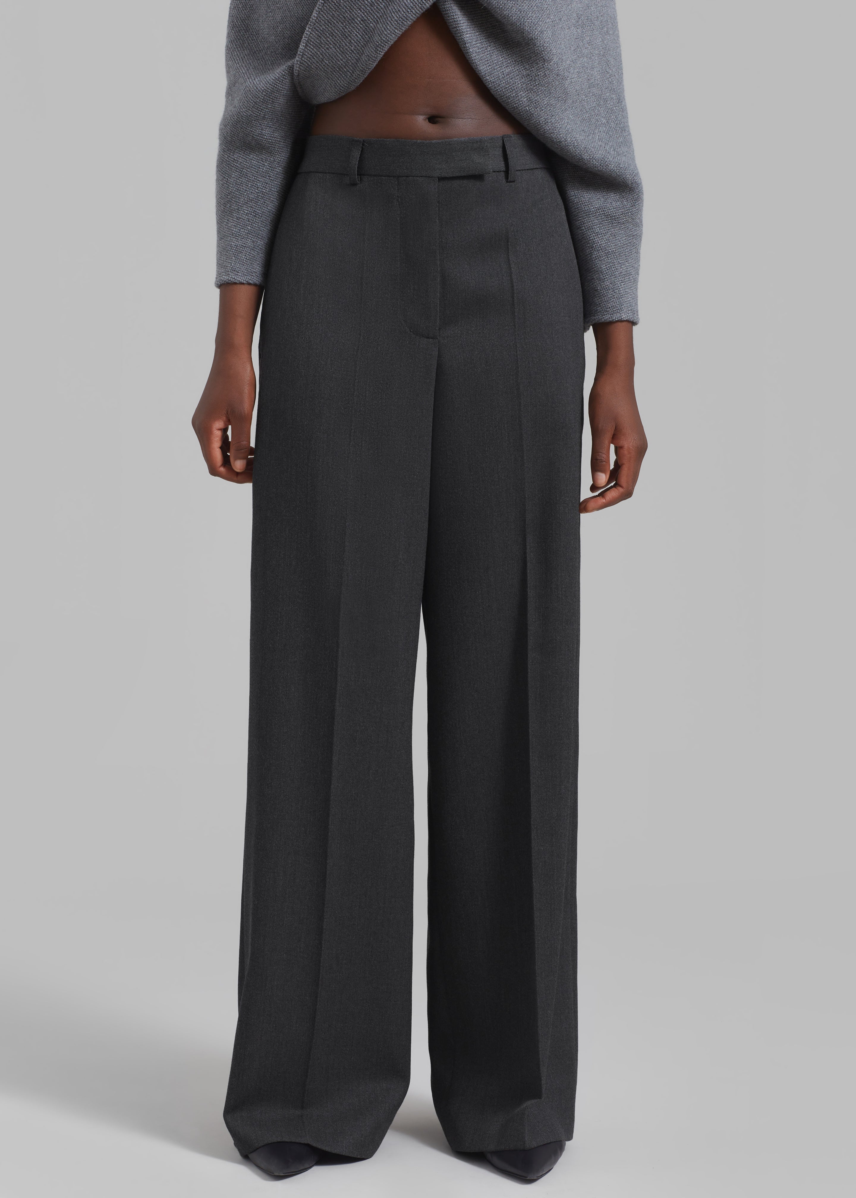 Buy GO COLORS Grey Melange Womens Stripes Mid Rise Trousers