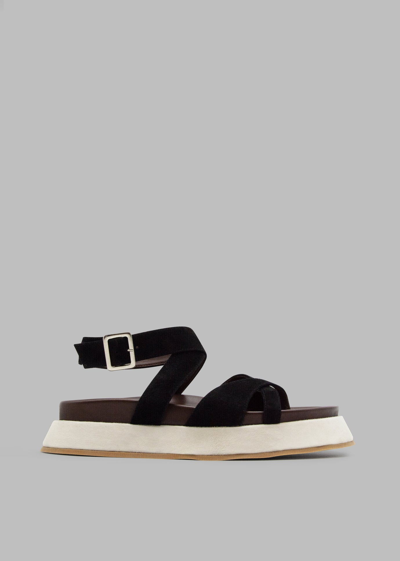 Gia Borghini Rosie 41 Flat Sandals - Black/Chocolate/Beige