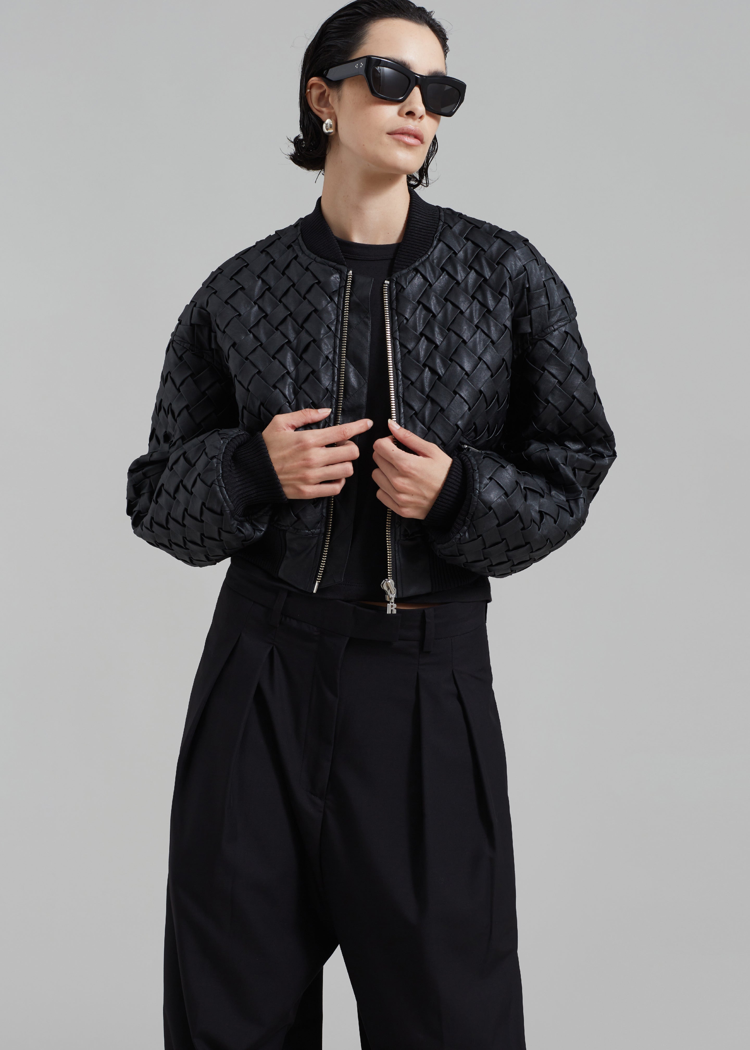 ROTATE Braided Bomber Jacket - Black - 6