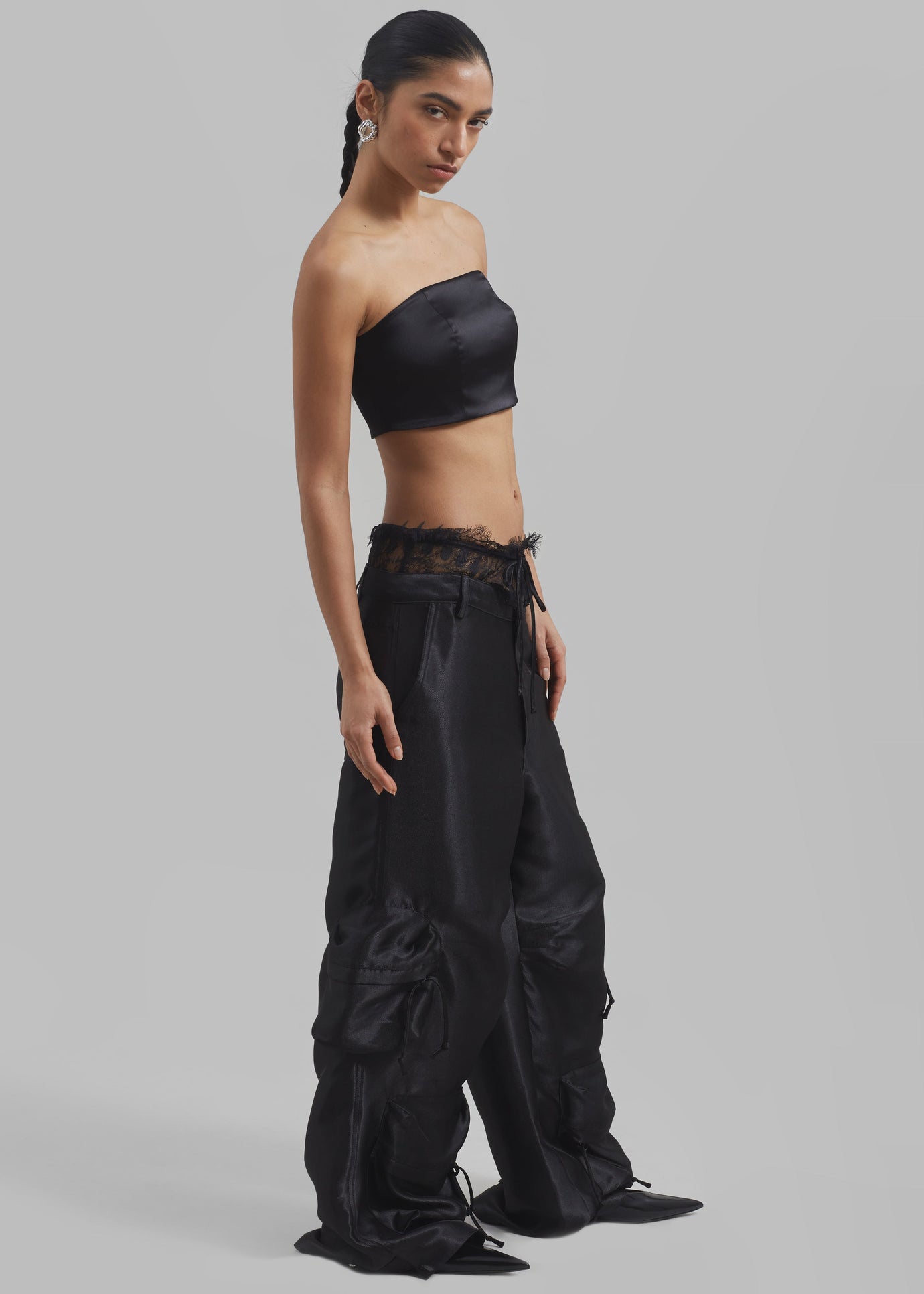 Rotate Shiny Cargo Pants - Tap Shoe Black