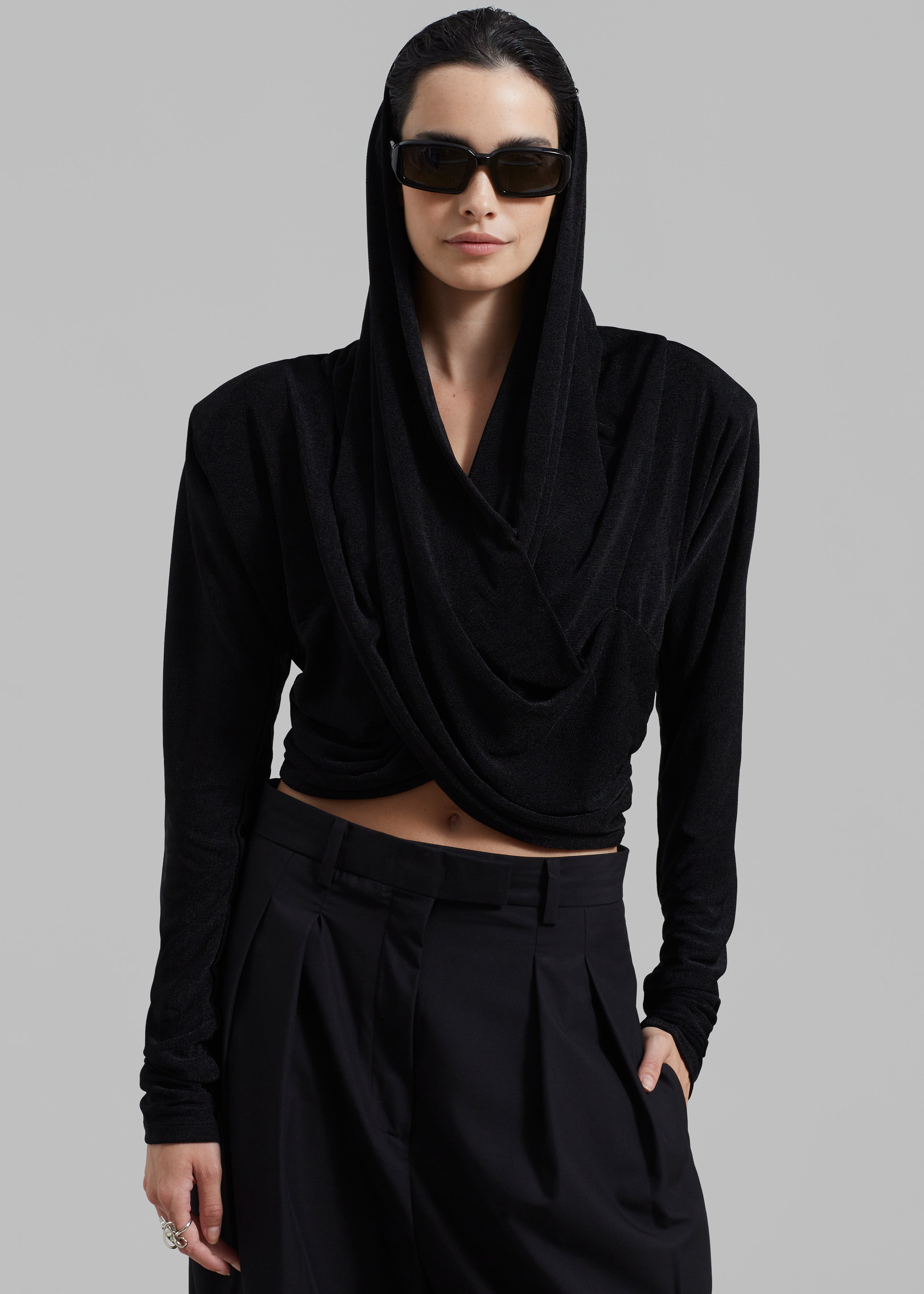 ROTATE Slinky Hooded Top - Black - 1