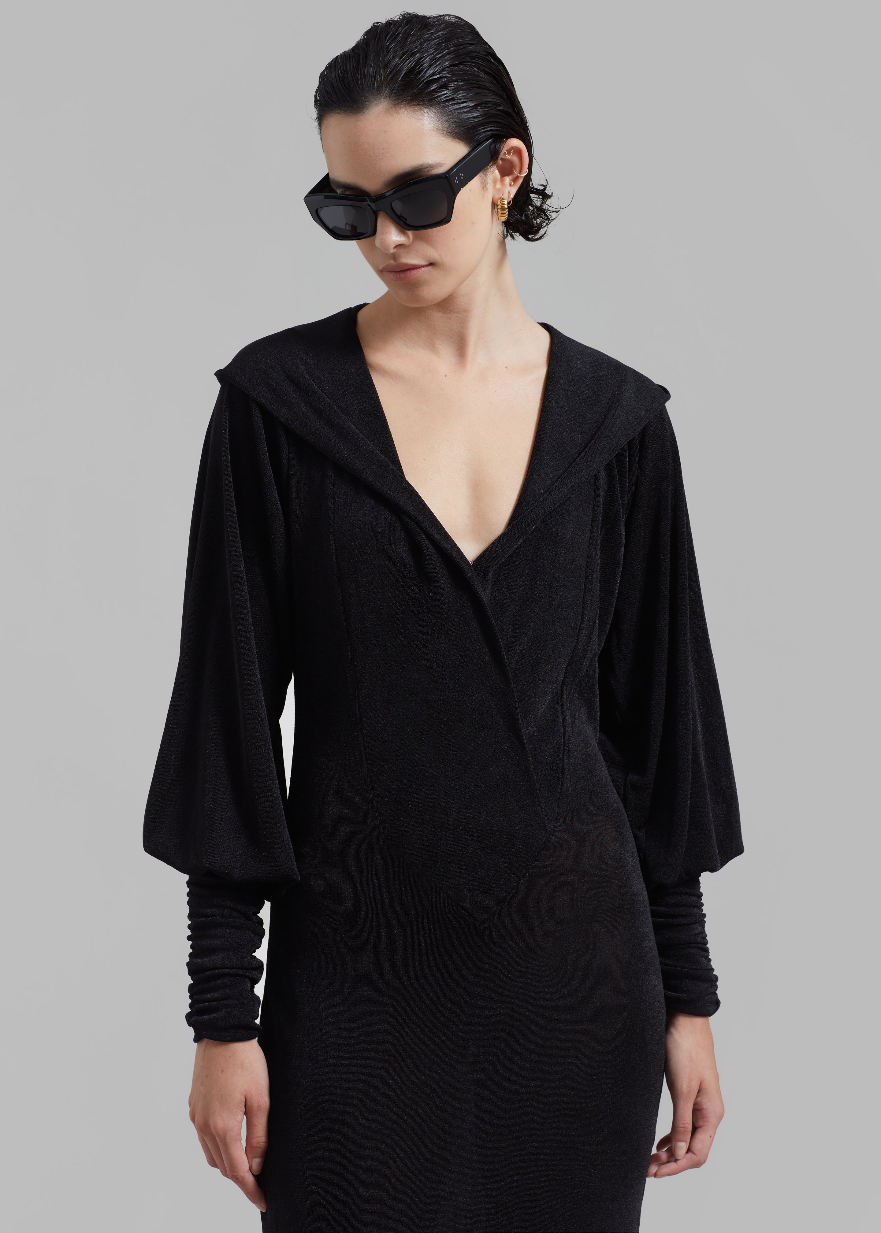 ROTATE Slinky Maxi Hooded Dress - Black - 4