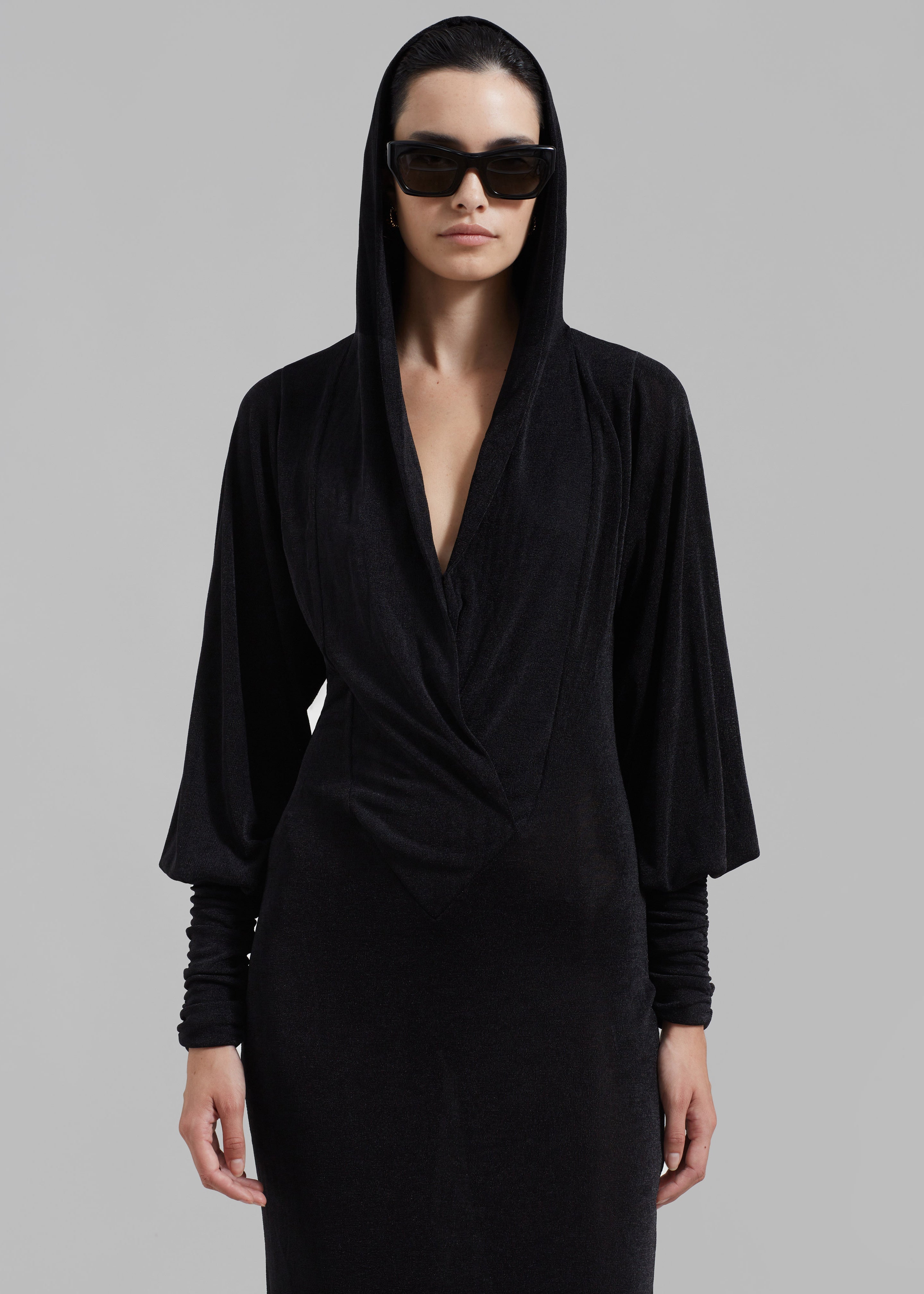 ROTATE Slinky Maxi Hooded Dress - Black - 2