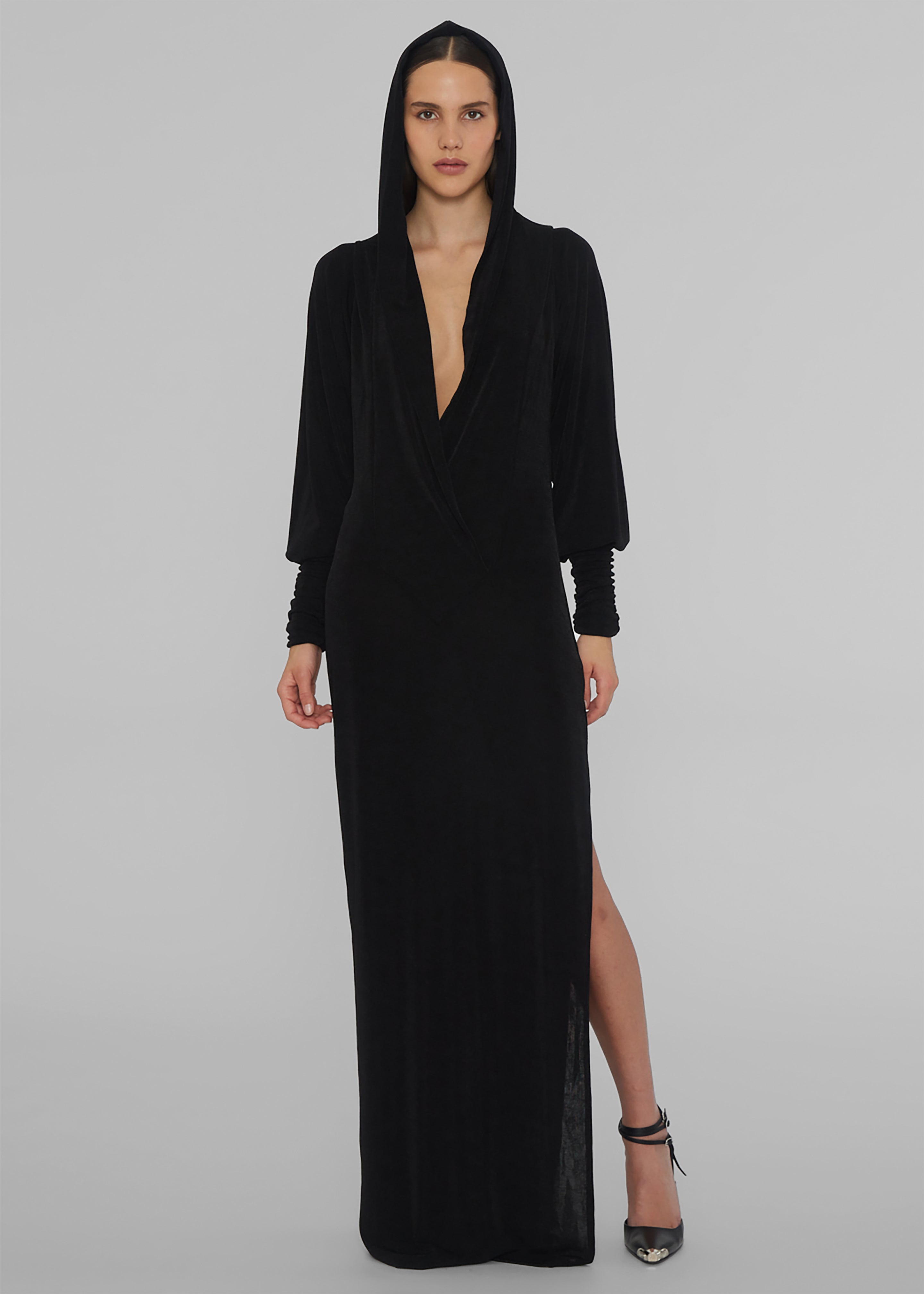 ROTATE Slinky Maxi Hooded Dress - Black - 6