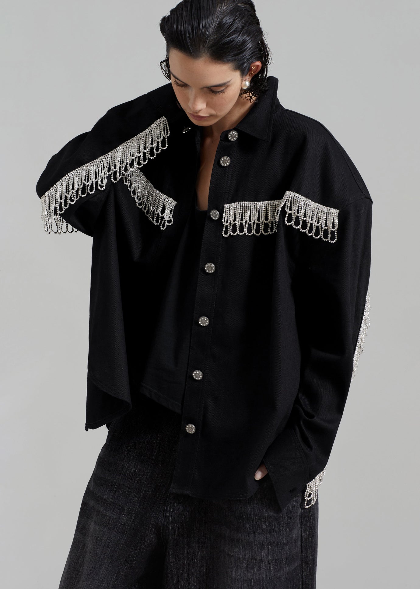 ROTATE Twill Oversized Shirt - Black