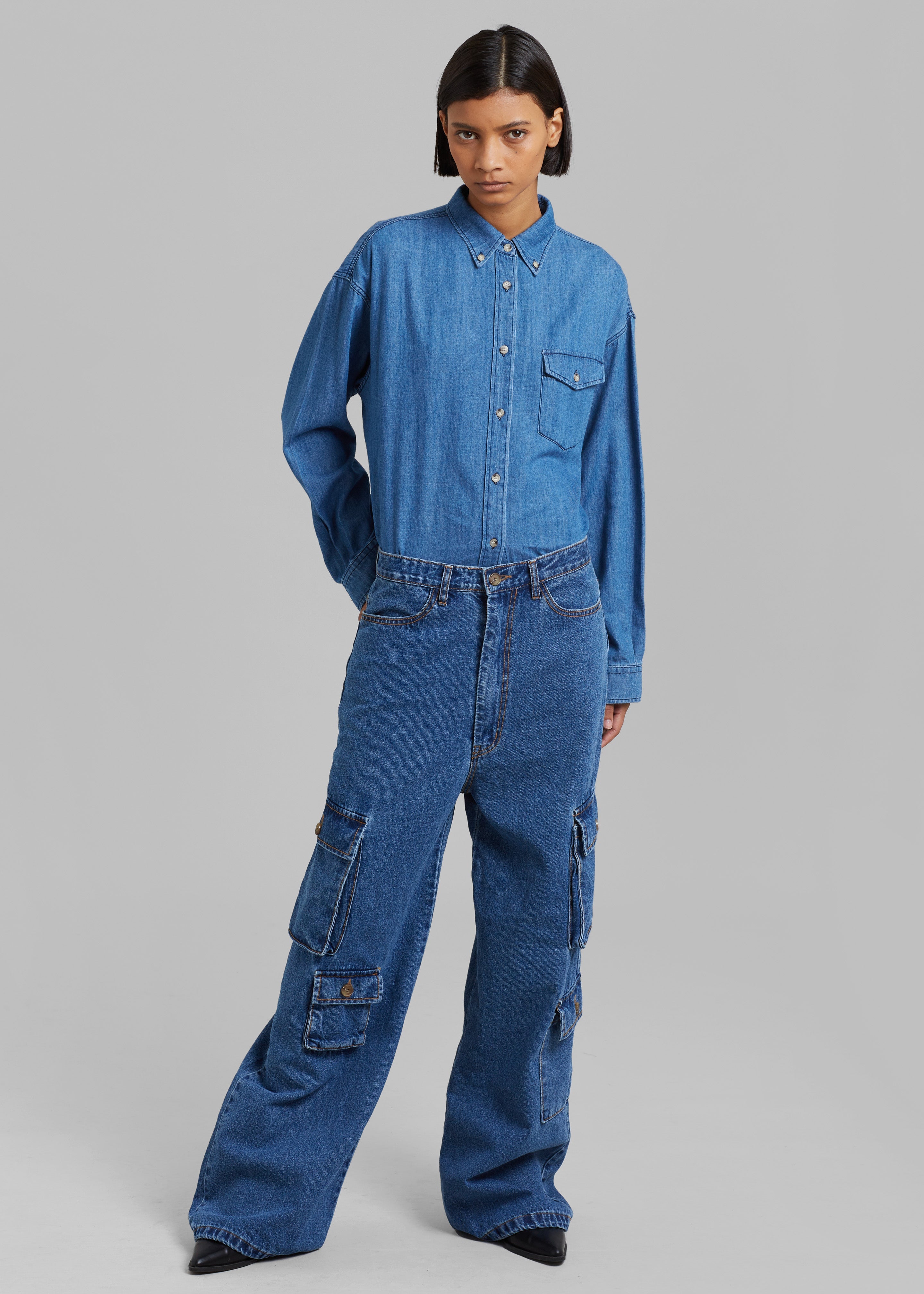 Hailey Denim Oversized Cargo Pants - Medium Wash – Frankie Shop Europe