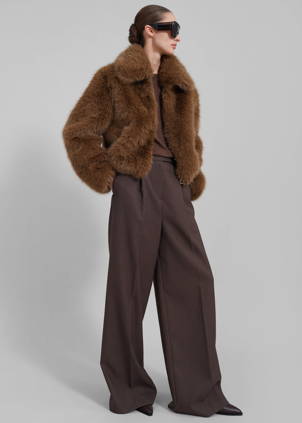 Sabrina Faux Fur Jacket - Brown - 1