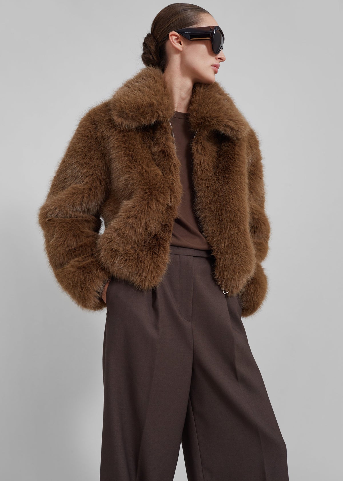 Sabrina Faux Fur Jacket - Brown - 9