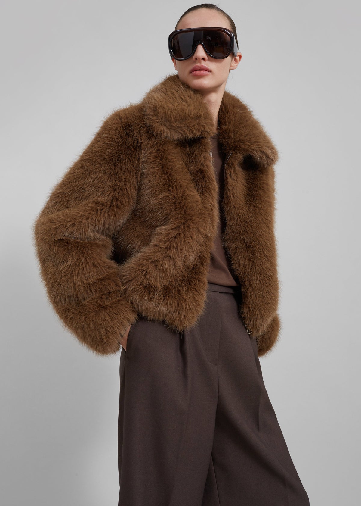 Sabrina Faux Fur Jacket - Brown - 3