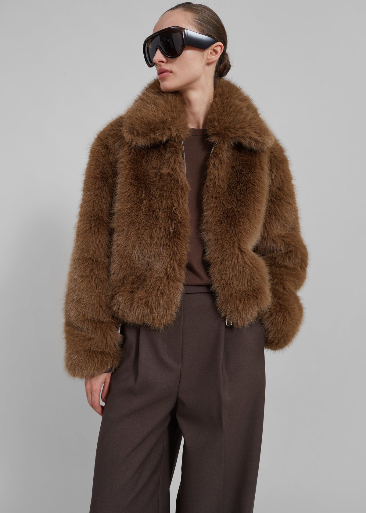 Sabrina Faux Fur Jacket - Brown - 6