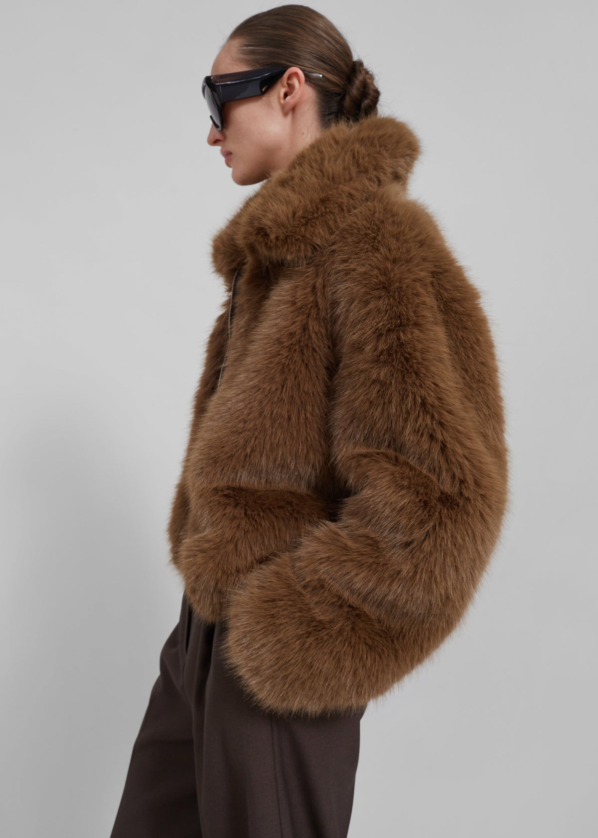 Sabrina Faux Fur Jacket - Brown - 8