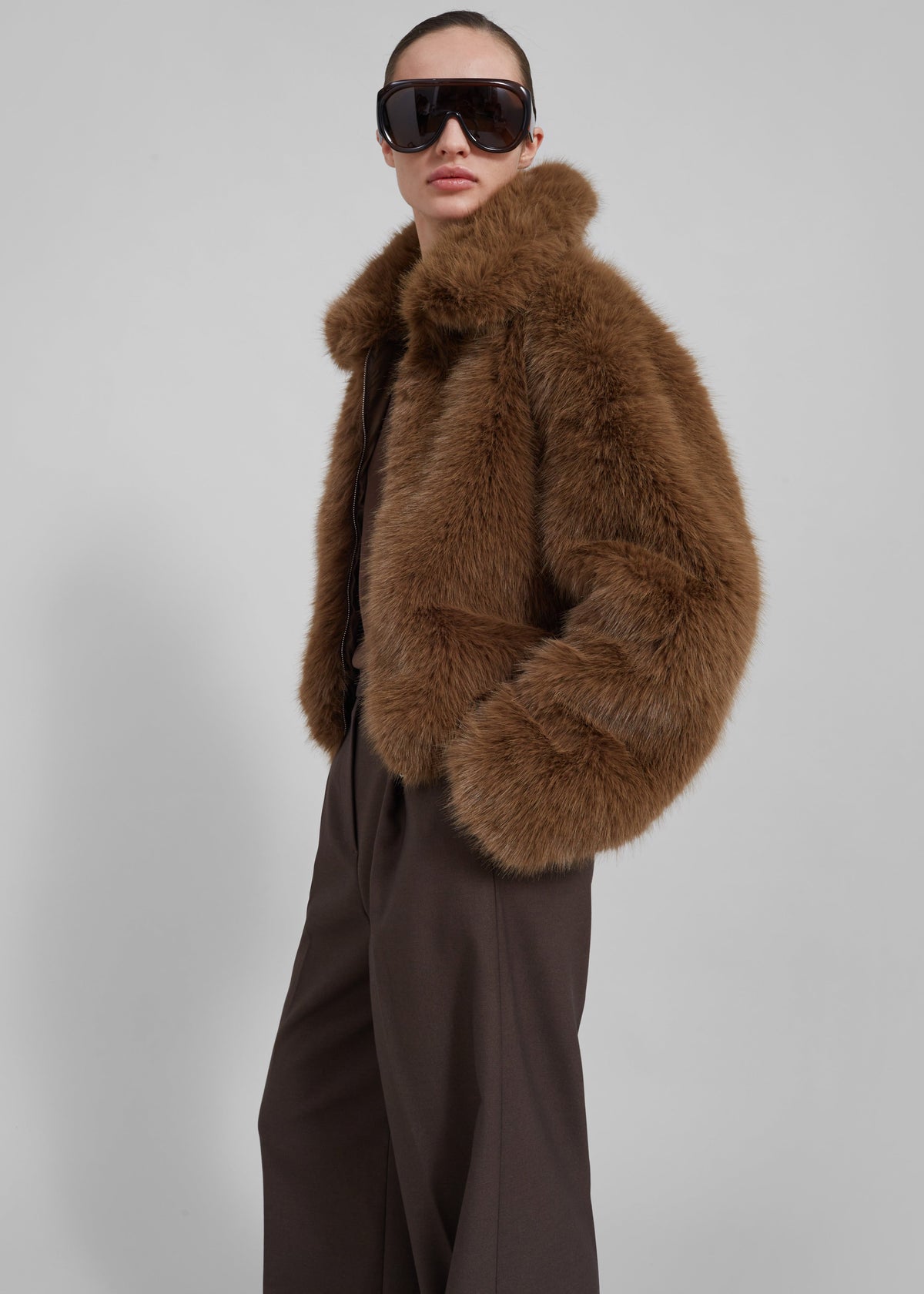 Sabrina Faux Fur Jacket - Brown - 7