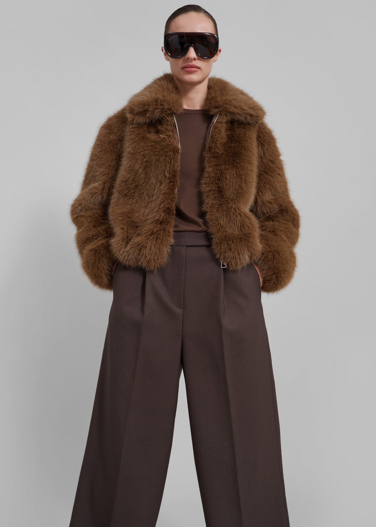 Sabrina Faux Fur Jacket - Brown - 5