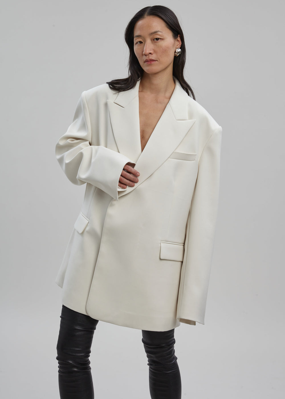 Sadie Oversized Double Breasted Blazer - Cream - 1