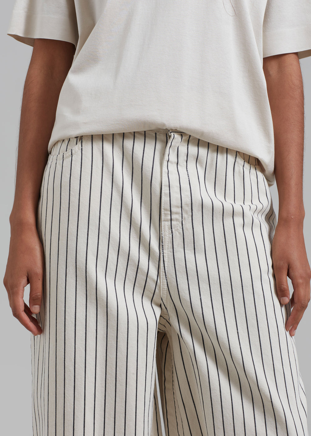 Sasha Wide Leg Jeans - Cream/Black Stripe - 1