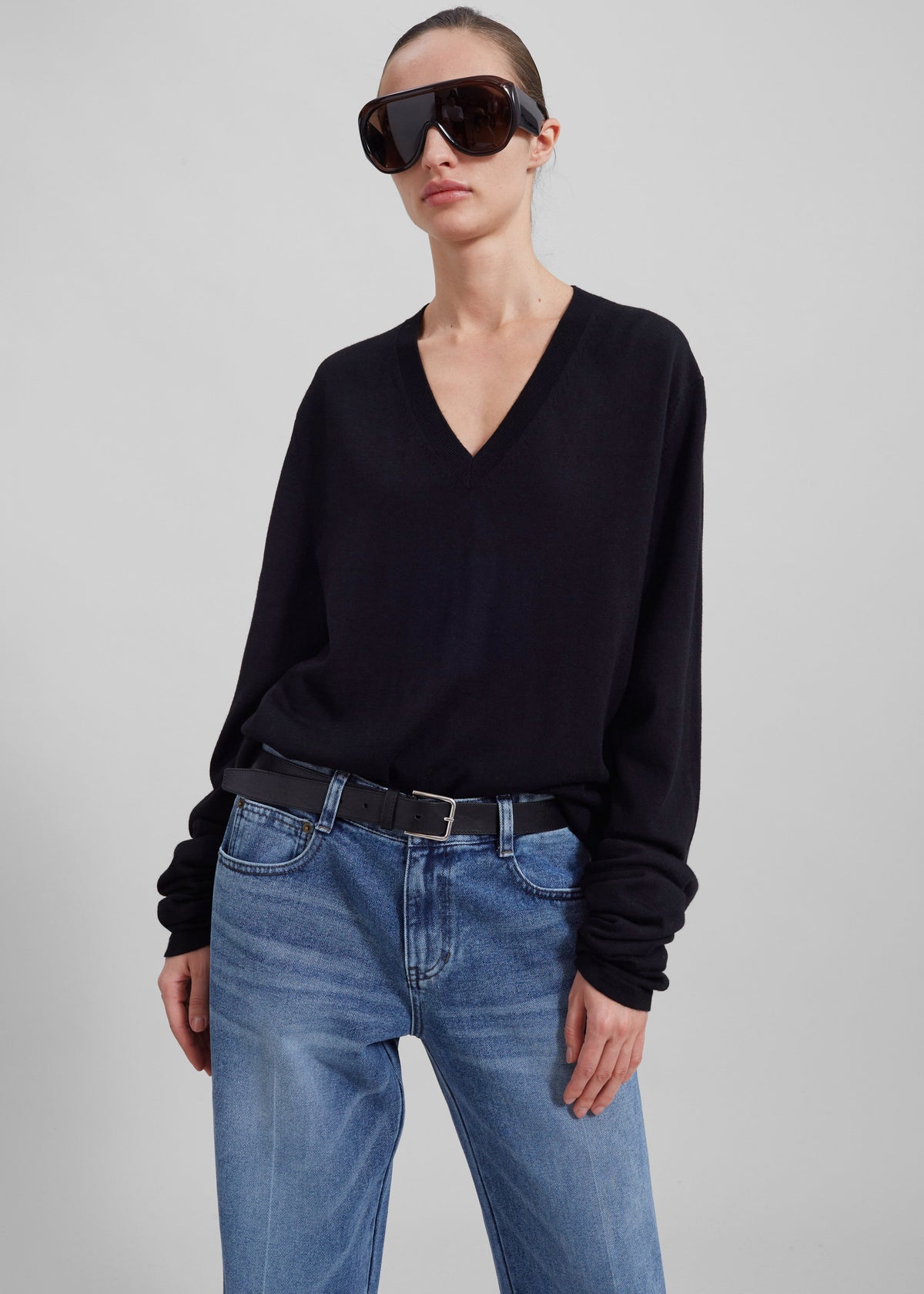 Selma Extra Long Sleeve Merino Wool Pullover - Black - 4