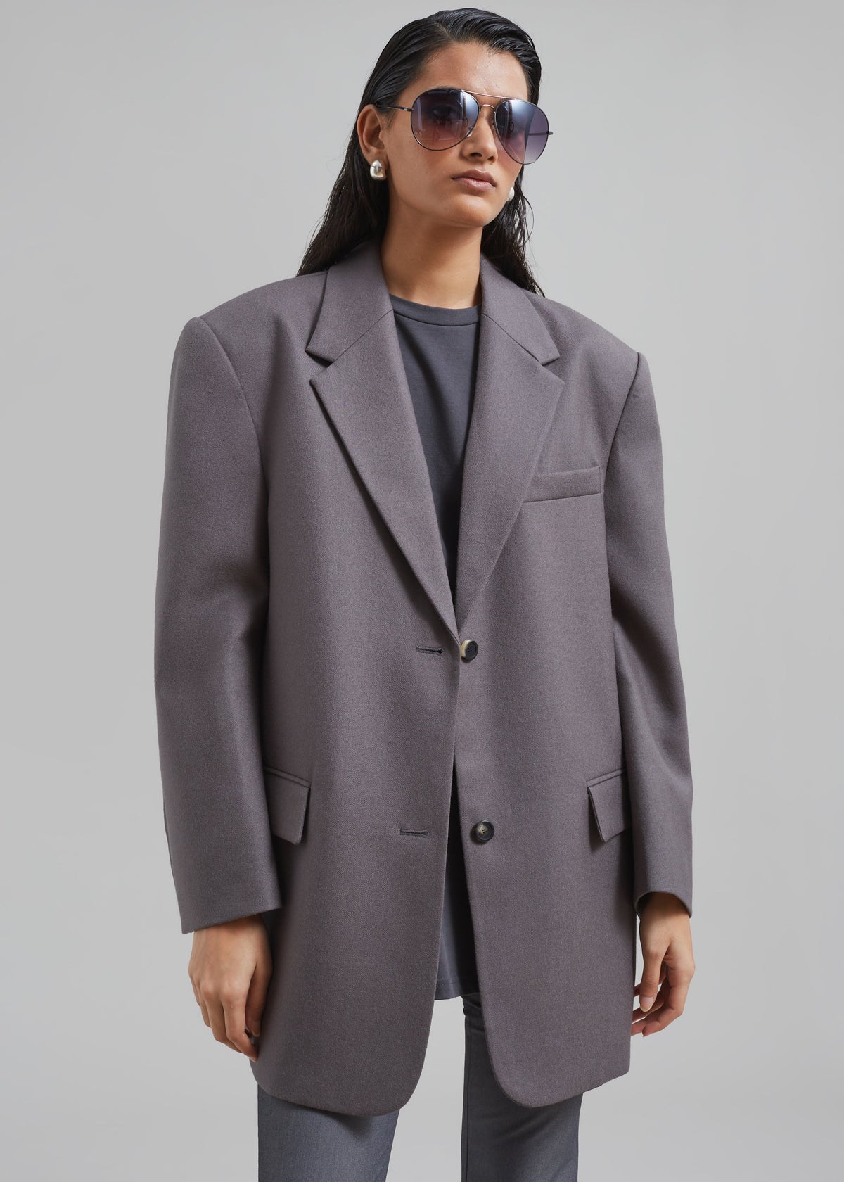 Silas Oversized Wool Blazer - Grey - 3