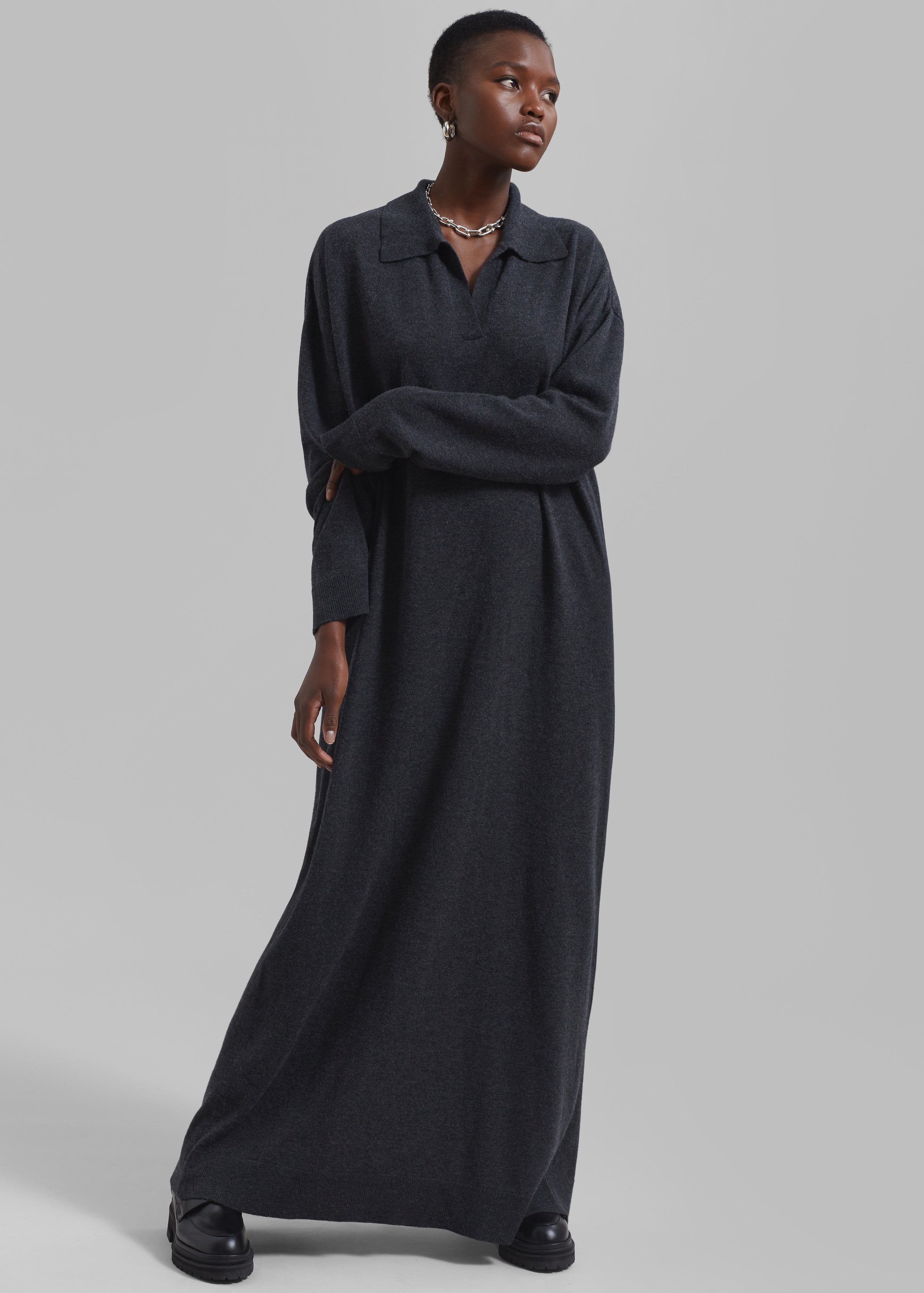 Siobhan Long Knit Dress - Charcoal - 2