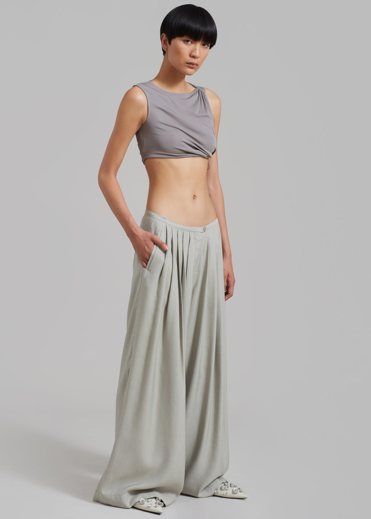 Sloane Wide Leg Trousers - Grey - 7