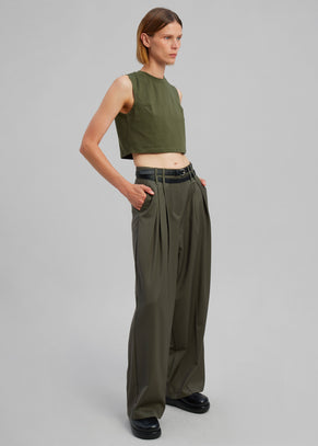 Nellie Belted Pleated Pants - Olive