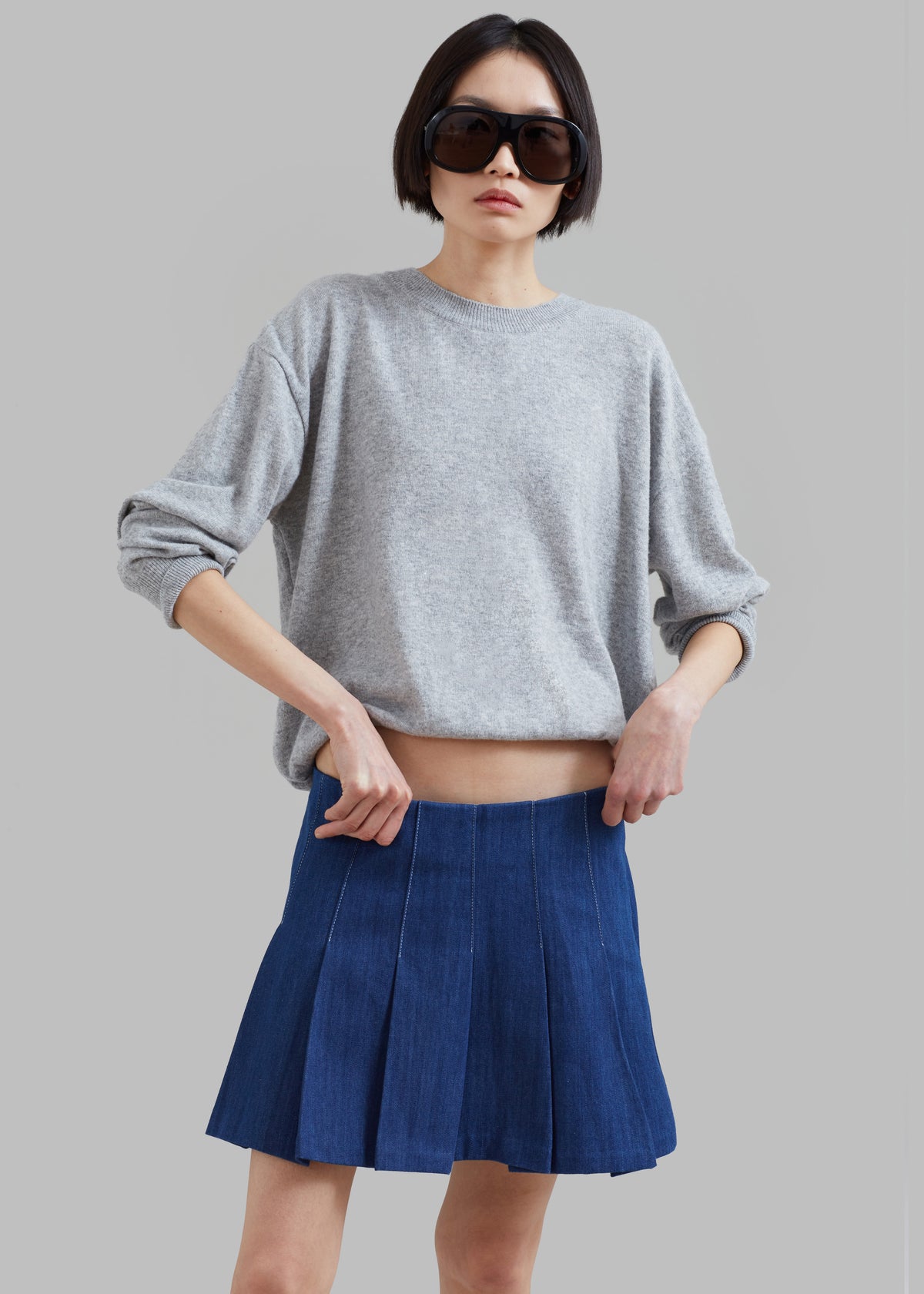 Sase Pleated Denim Skirt - Blue - 7