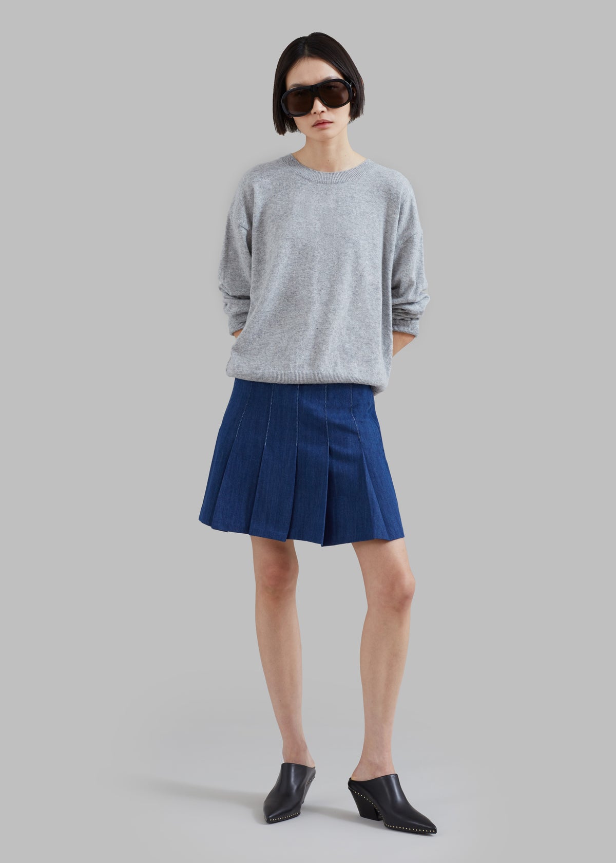 Sase Pleated Denim Skirt - Blue - 6