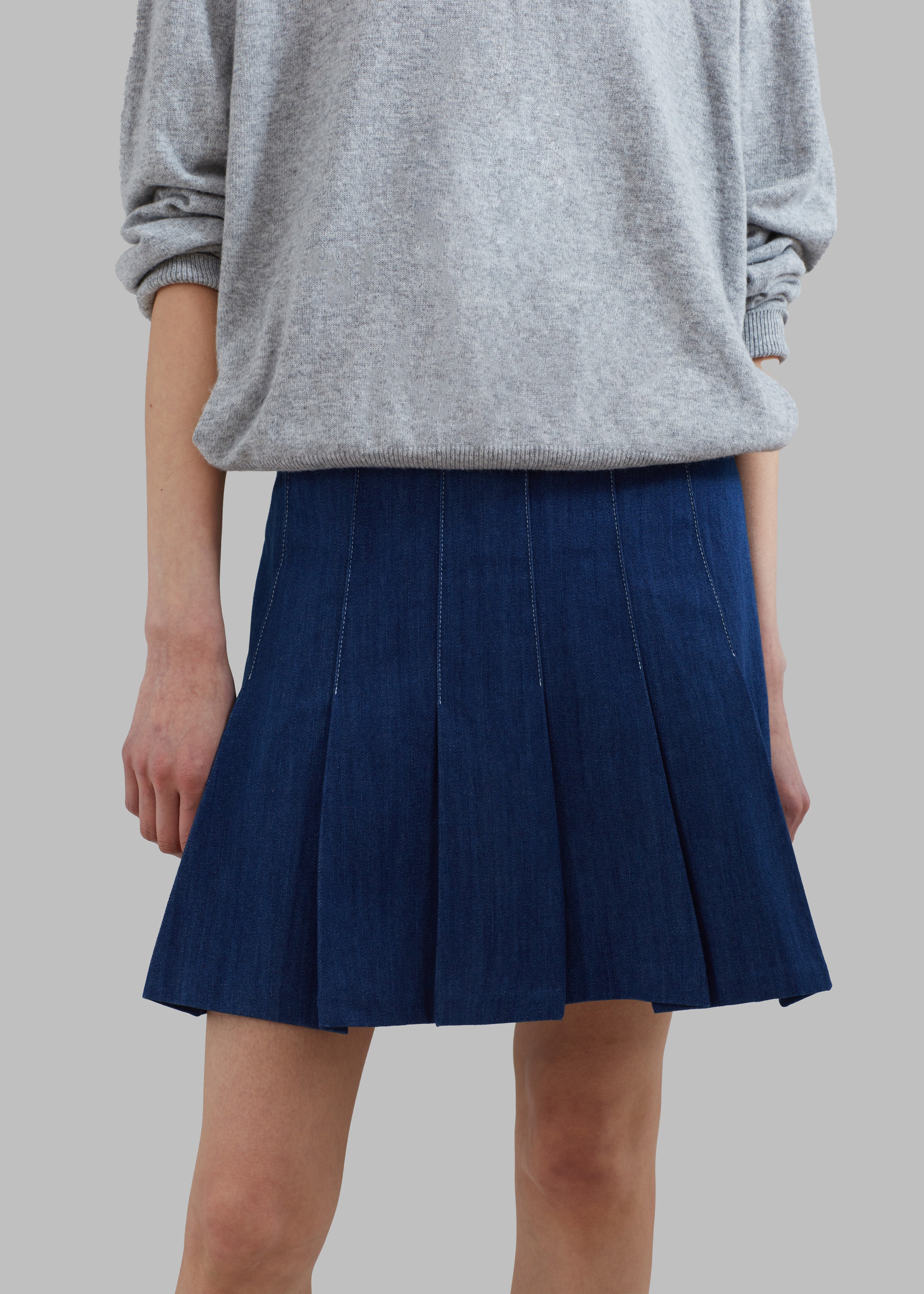 Sase Pleated Denim Skirt - Blue - 2