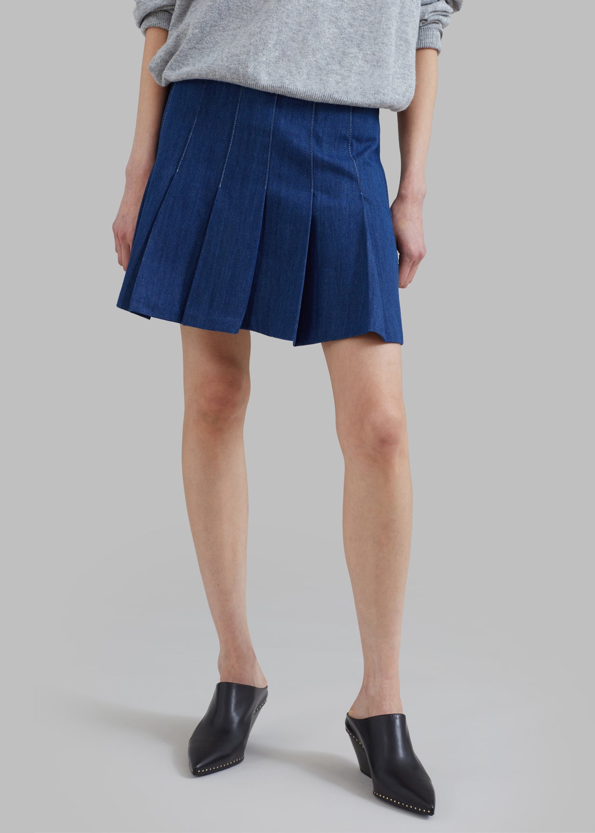 Sase Pleated Denim Skirt - Blue - 2