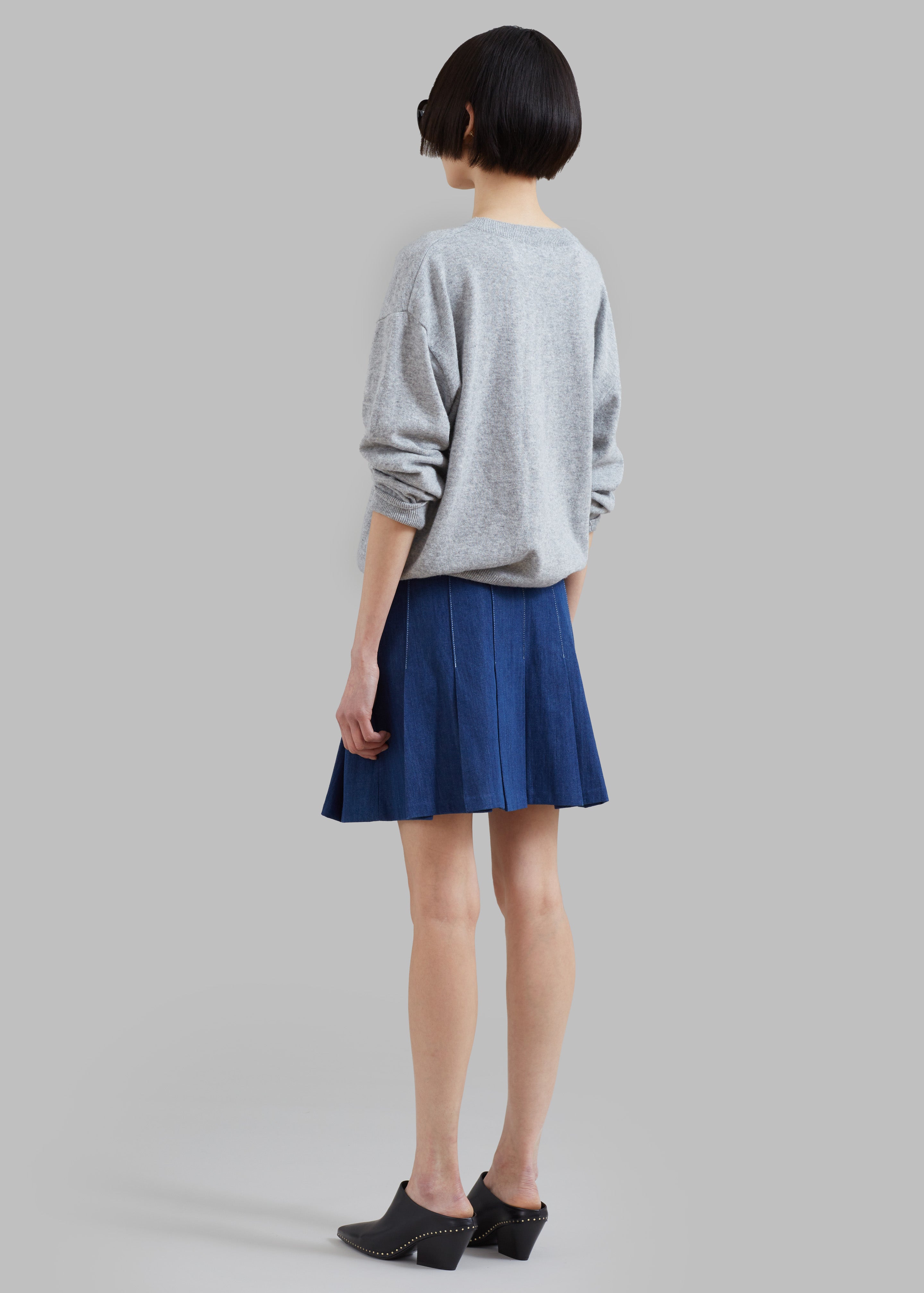 Sase Pleated Denim Skirt - Blue - 8