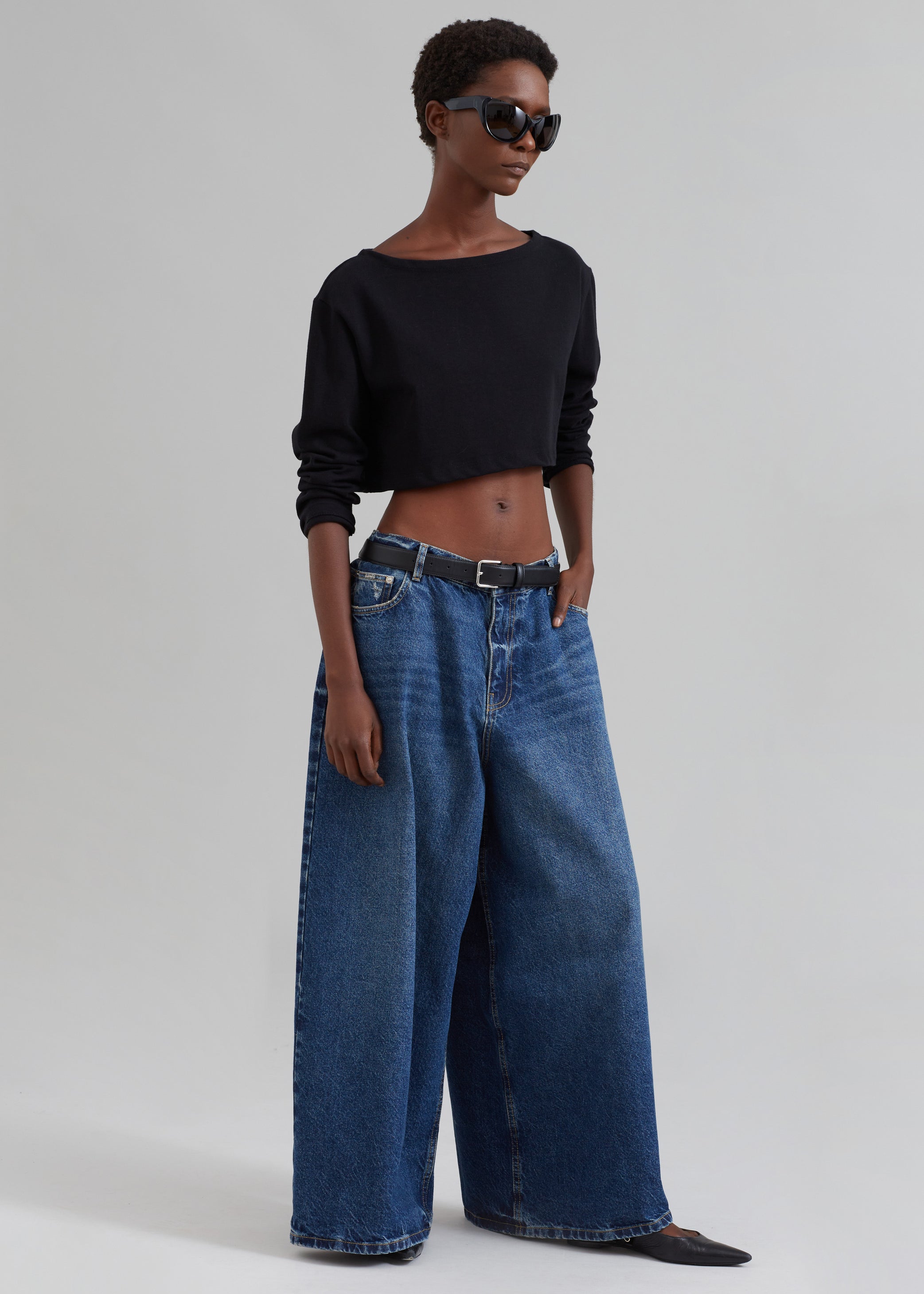 Shop the look image for Sasha Wide Leg Jeans - Dark Blue