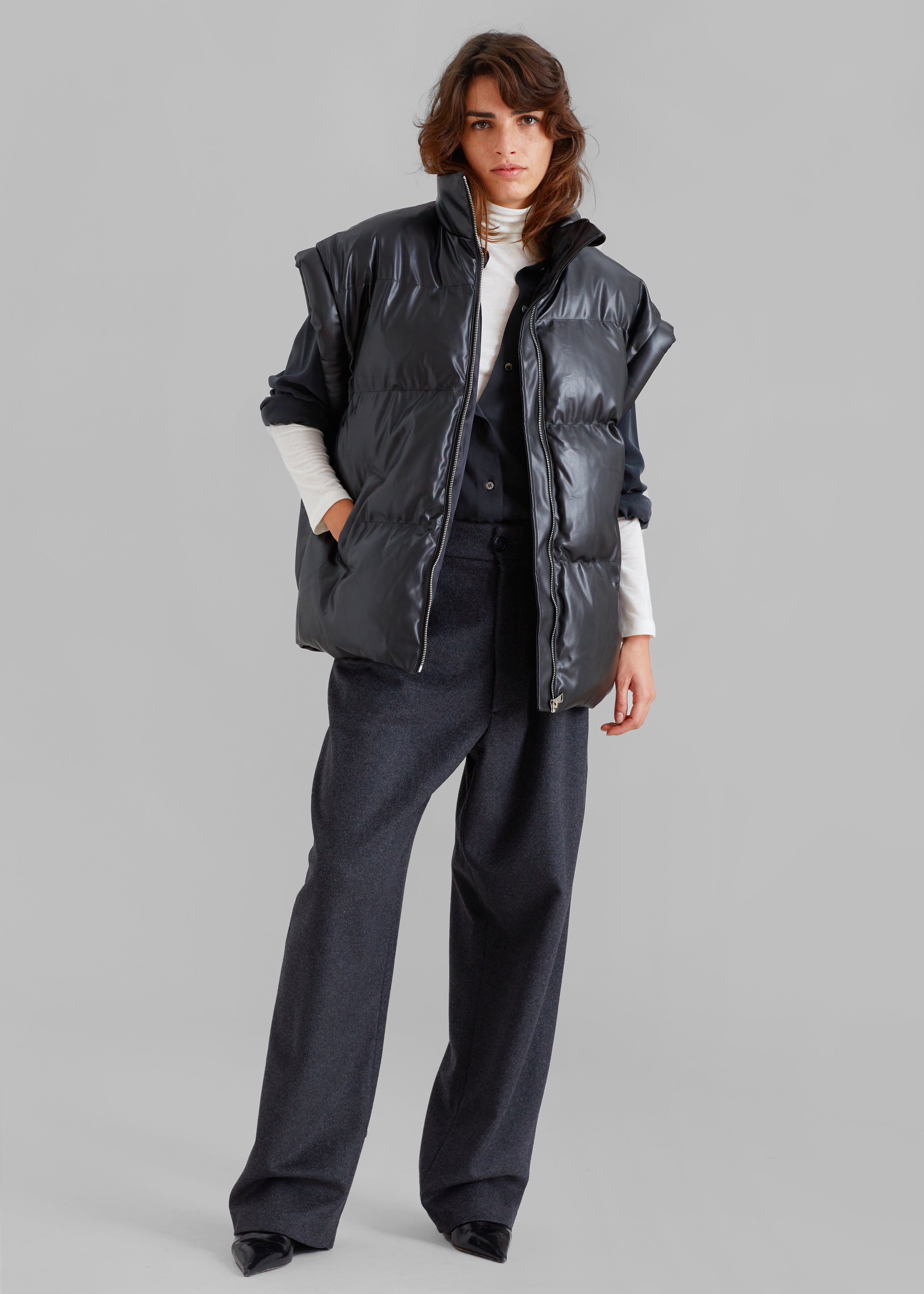 Seray Faux Leather Puffer Vest - Black - 5