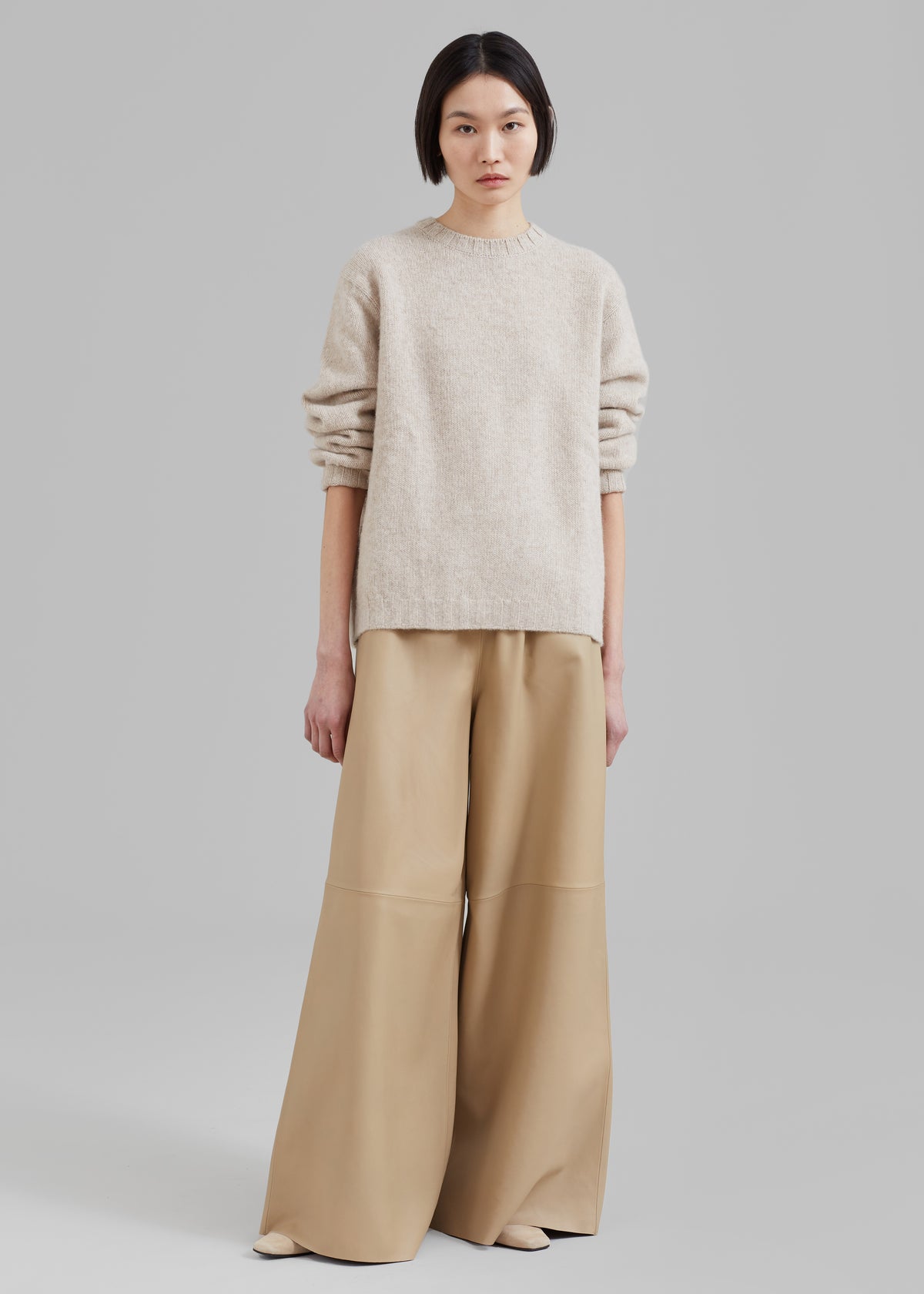 Sydney Wide Leather Pants - Beige - 2