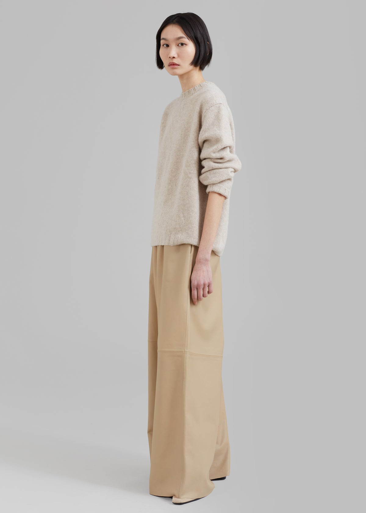 Sydney Wide Leather Pants - Beige - 5