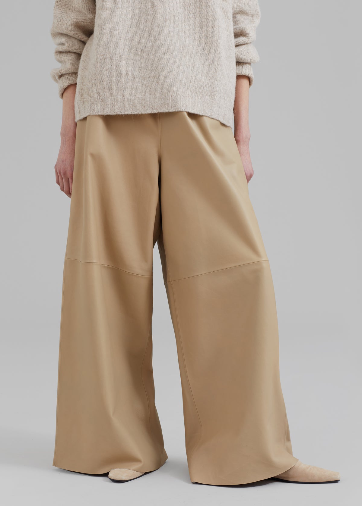 Sydney Wide Leather Pants - Beige - 1