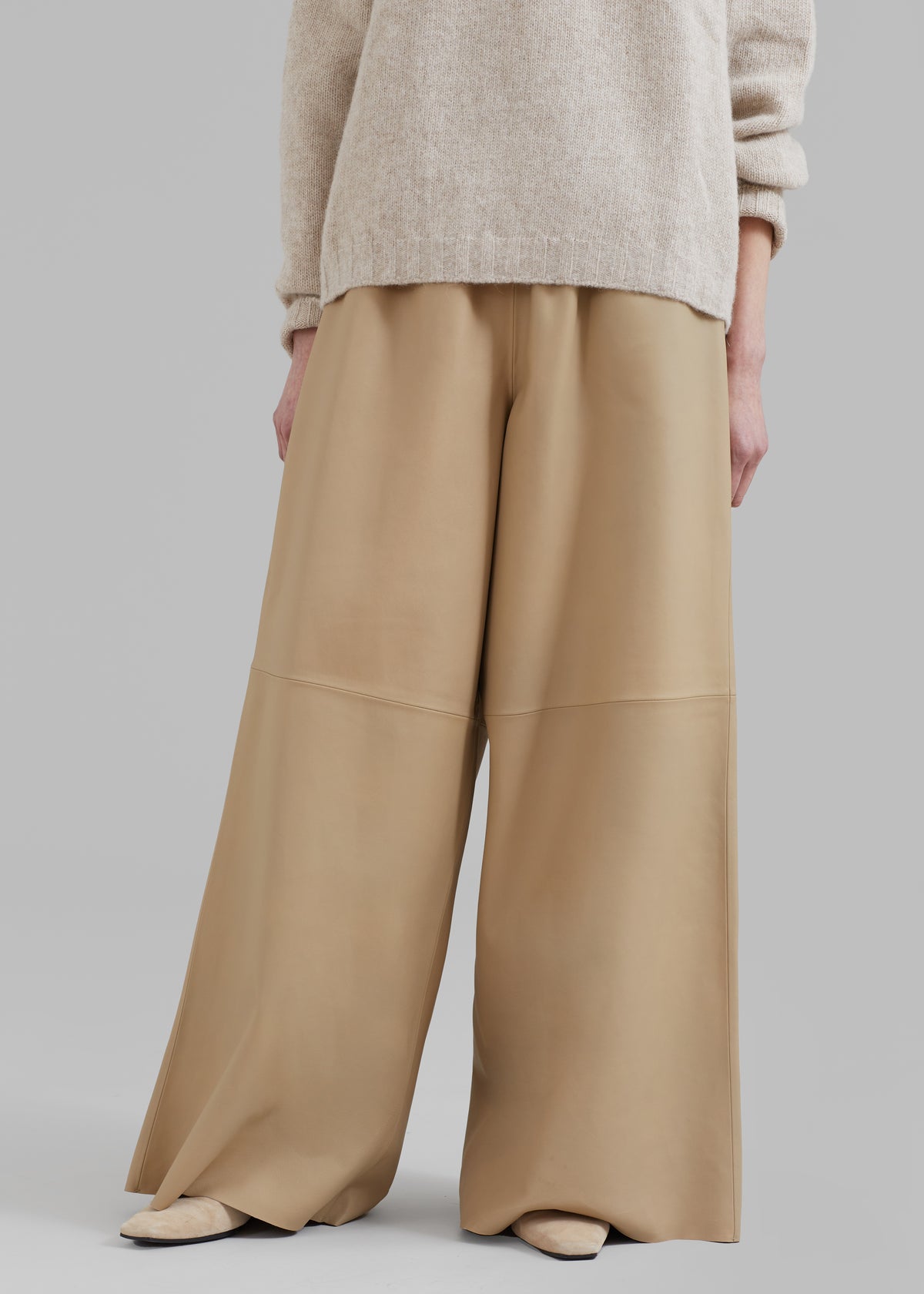 Sydney Wide Leather Pants - Beige - 8
