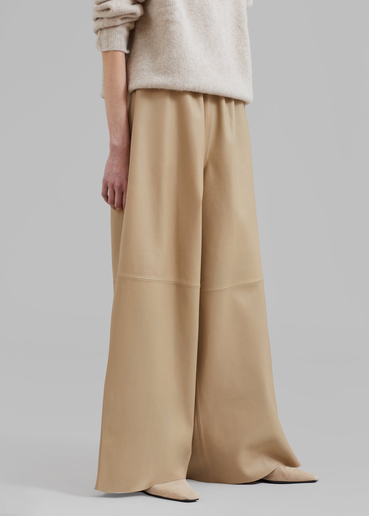Sydney Wide Leather Pants - Beige - 6
