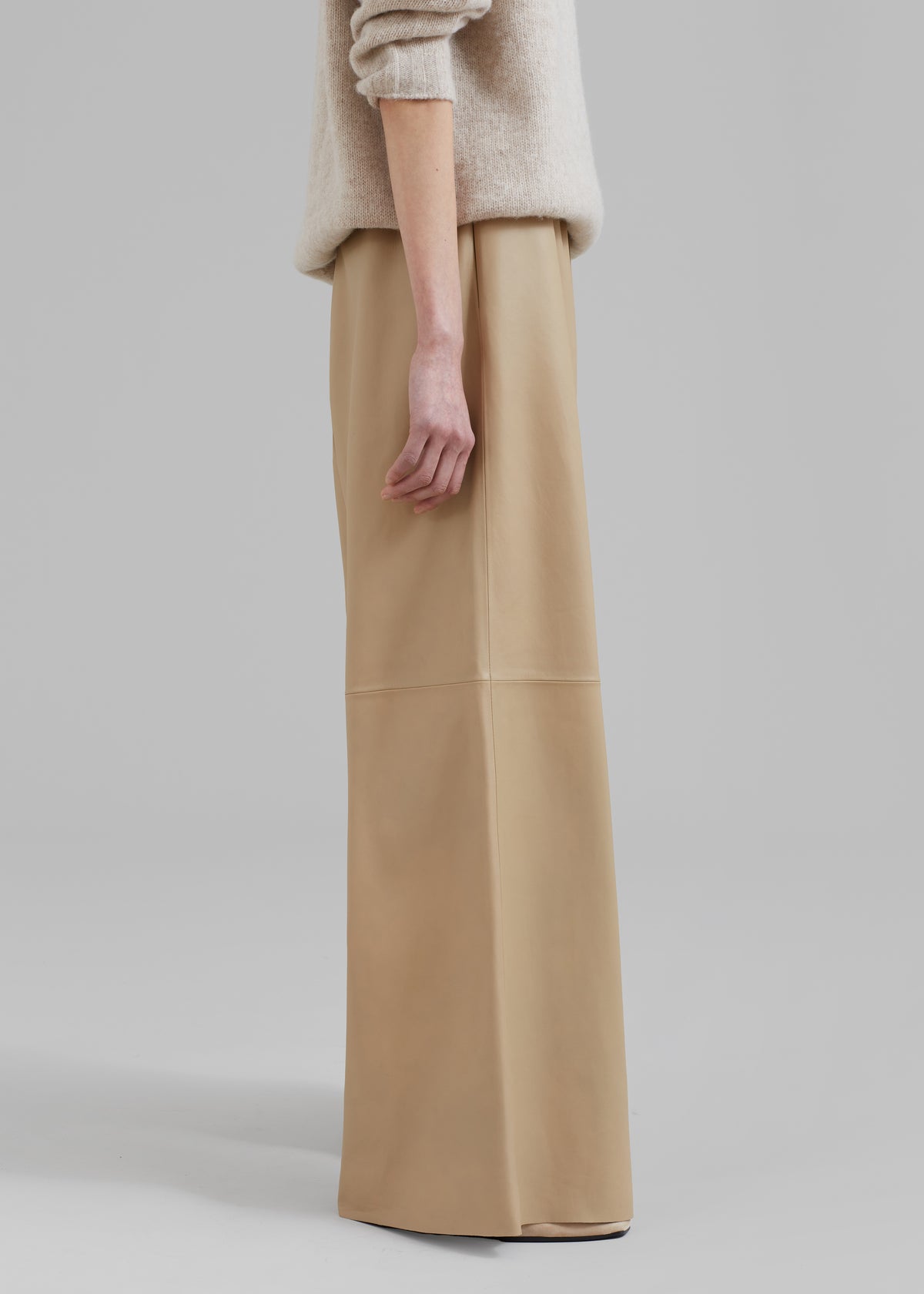 Sydney Wide Leather Pants - Beige - 3