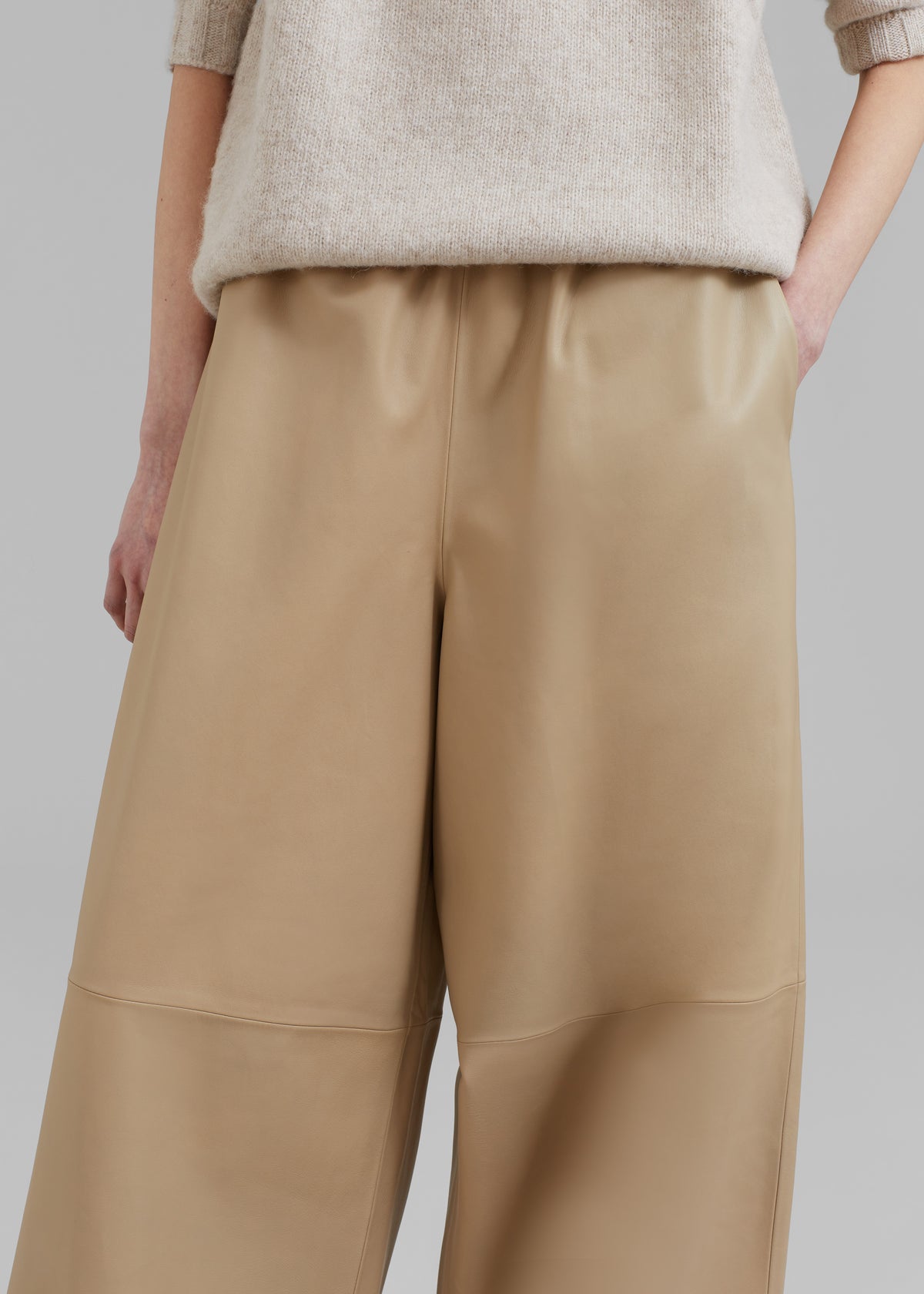 Sydney Wide Leather Pants - Beige - 4