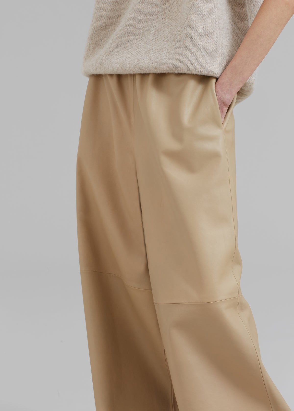 Sydney Wide Leather Pants - Beige - 9