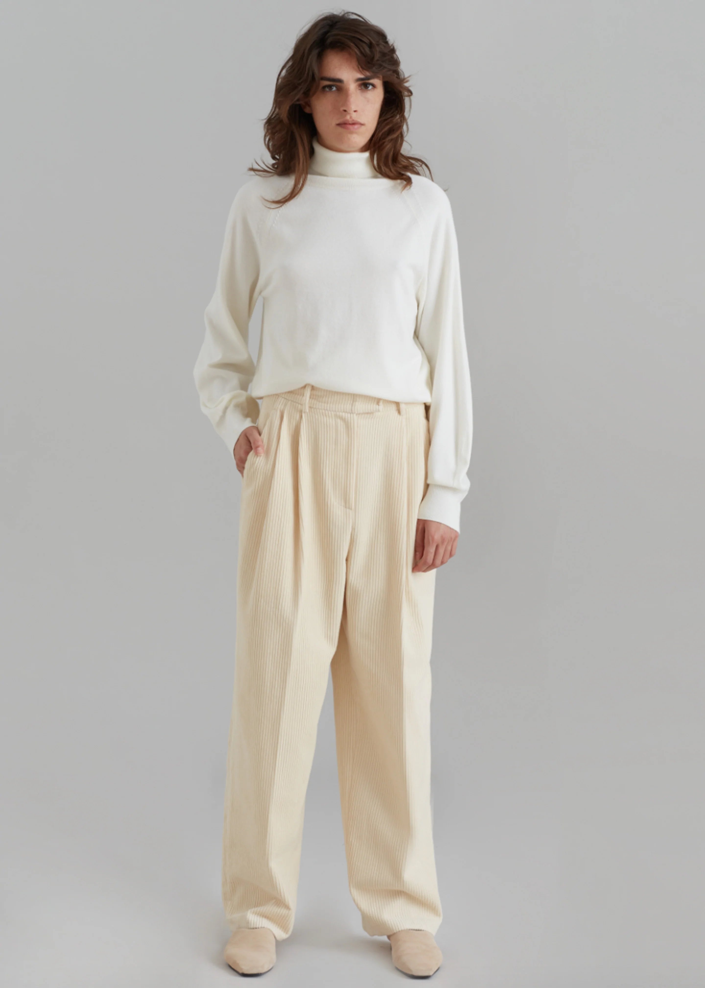 Siham Corduroy Pants - Cream - 1