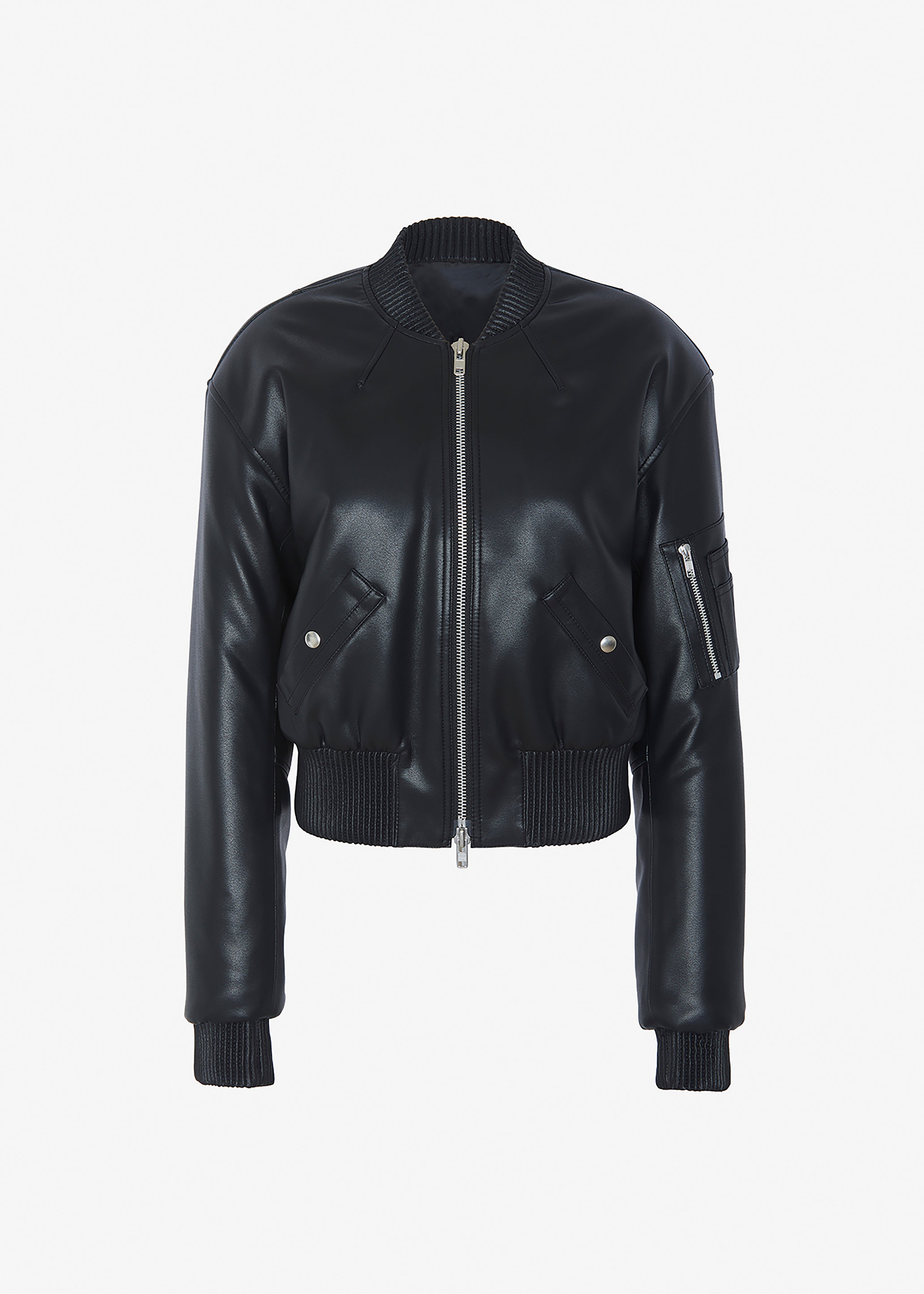 Sille Faux-Leather Cropped Bomber - Black - 16