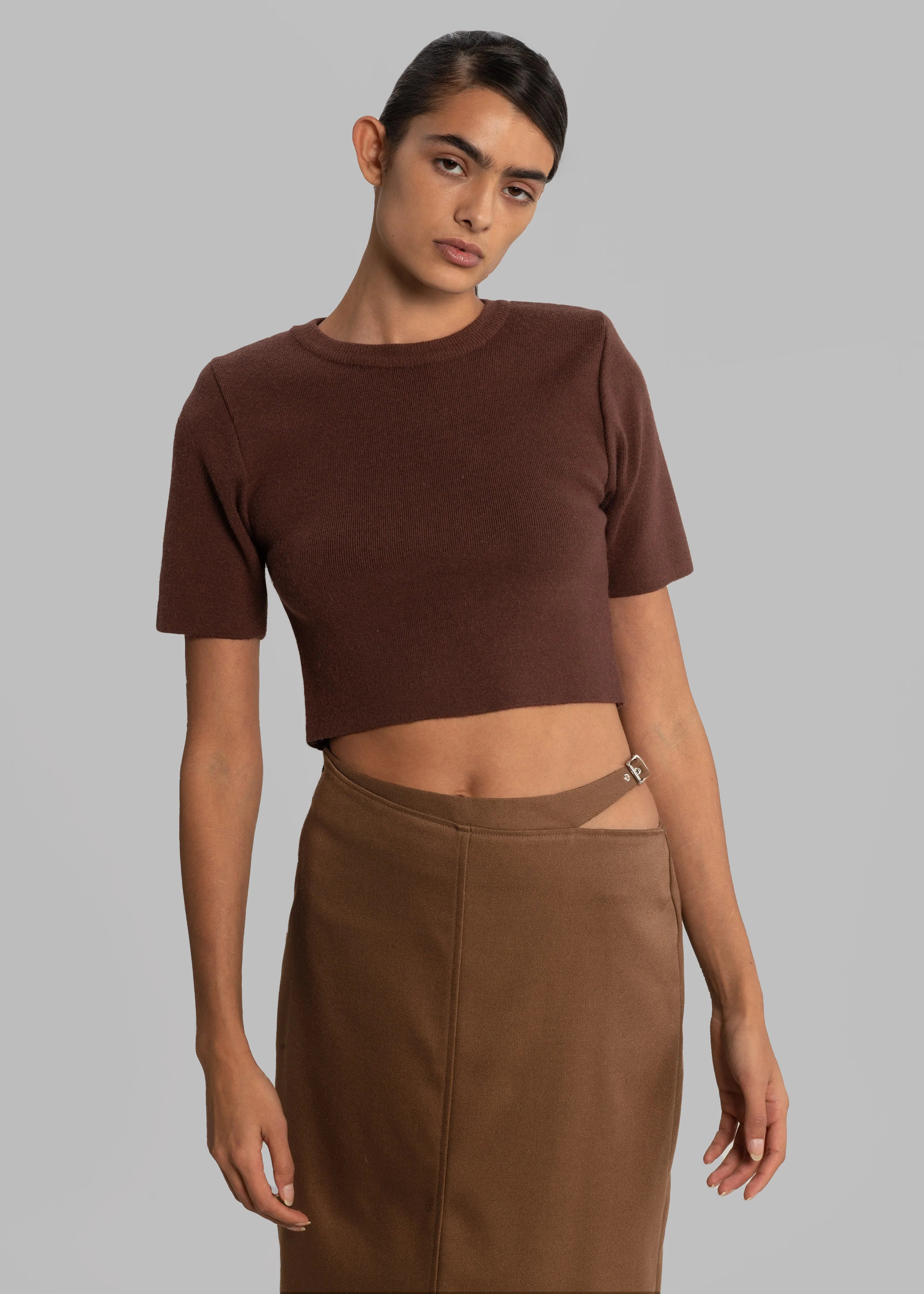 Stacia Cut Out Midi Skirt - Brown - 10
