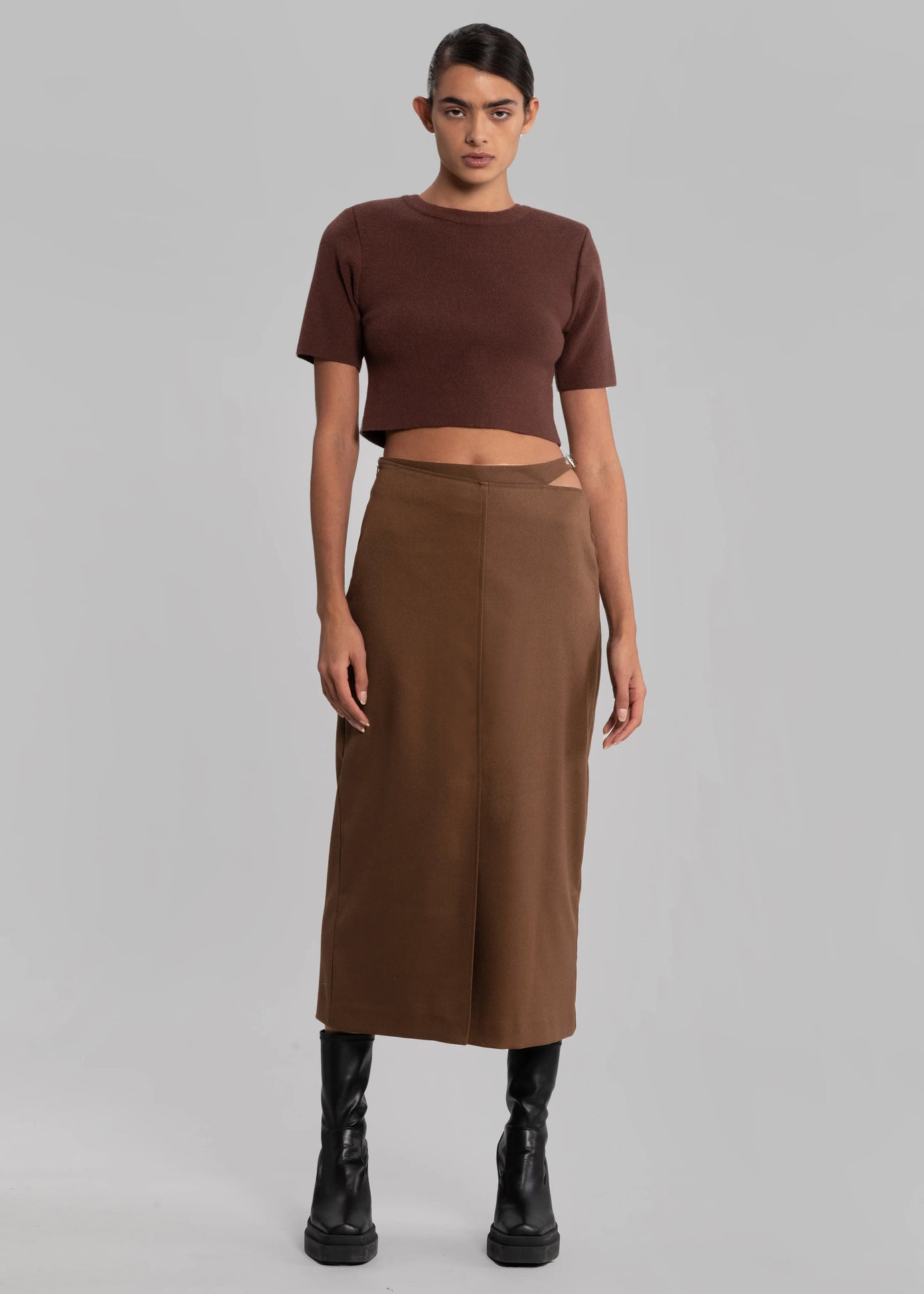 Stacia Cut Out Midi Skirt - Brown