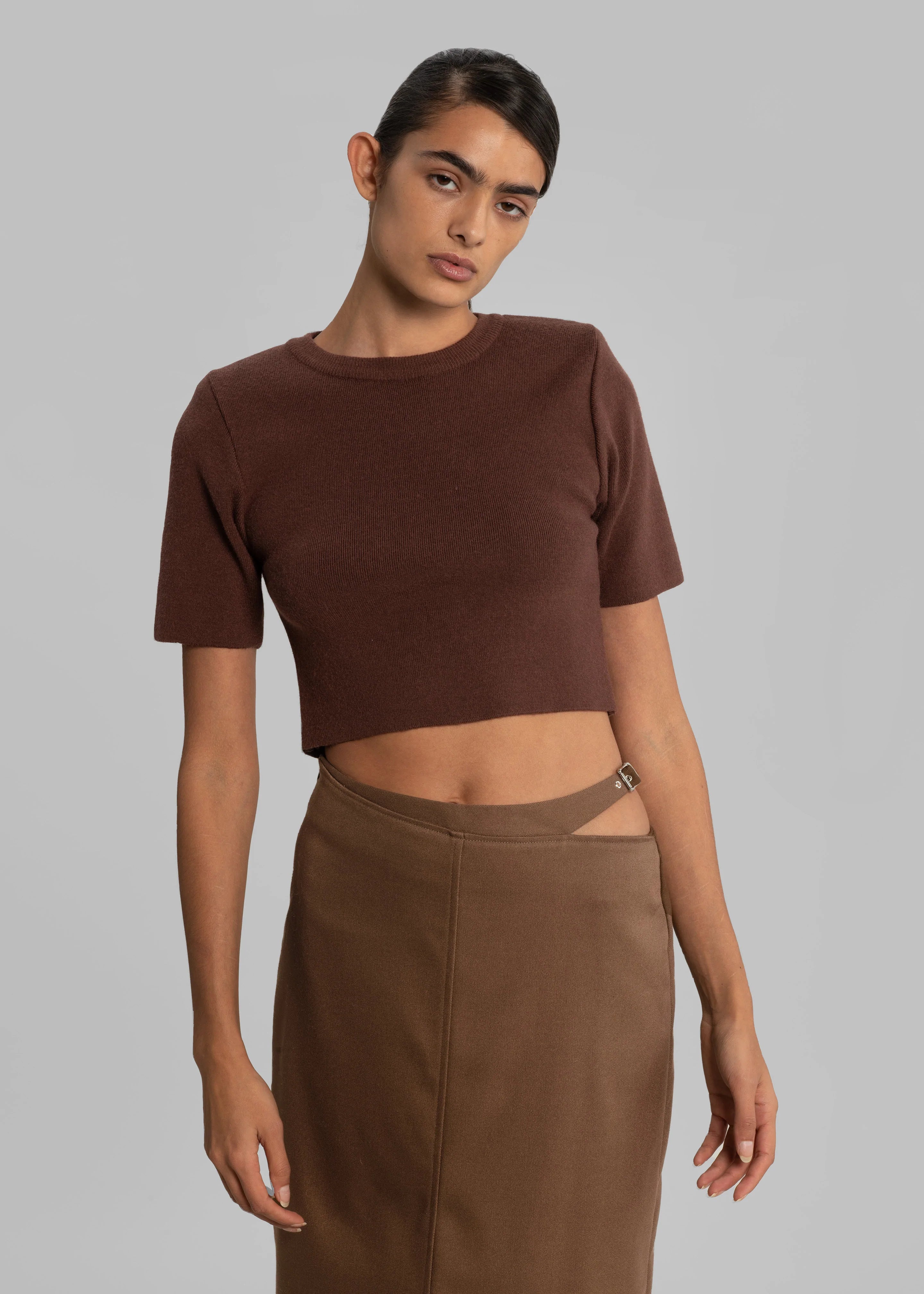 Stacia Cut Out Midi Skirt - Brown - 7