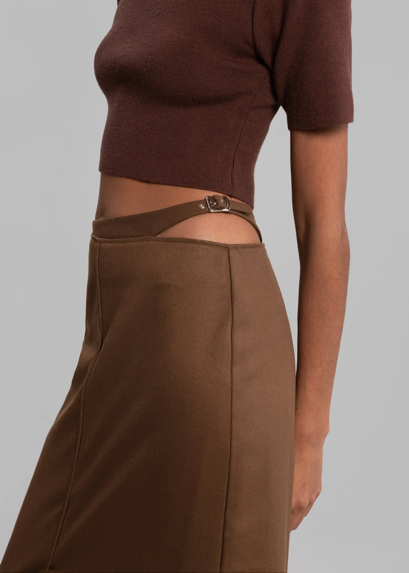 Stacia Cut Out Midi Skirt - Brown - 1