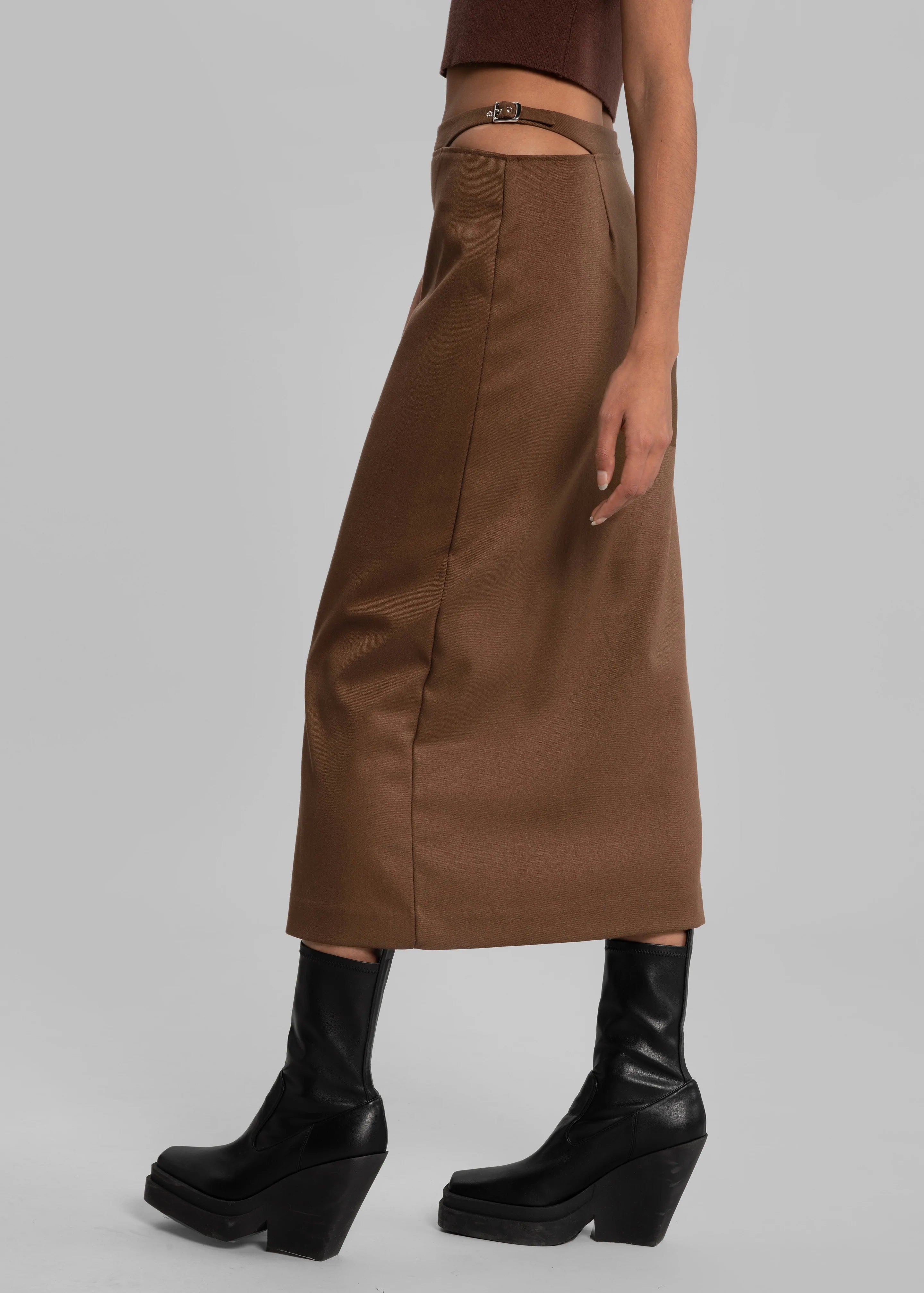 Stacia Cut Out Midi Skirt - Brown - 3