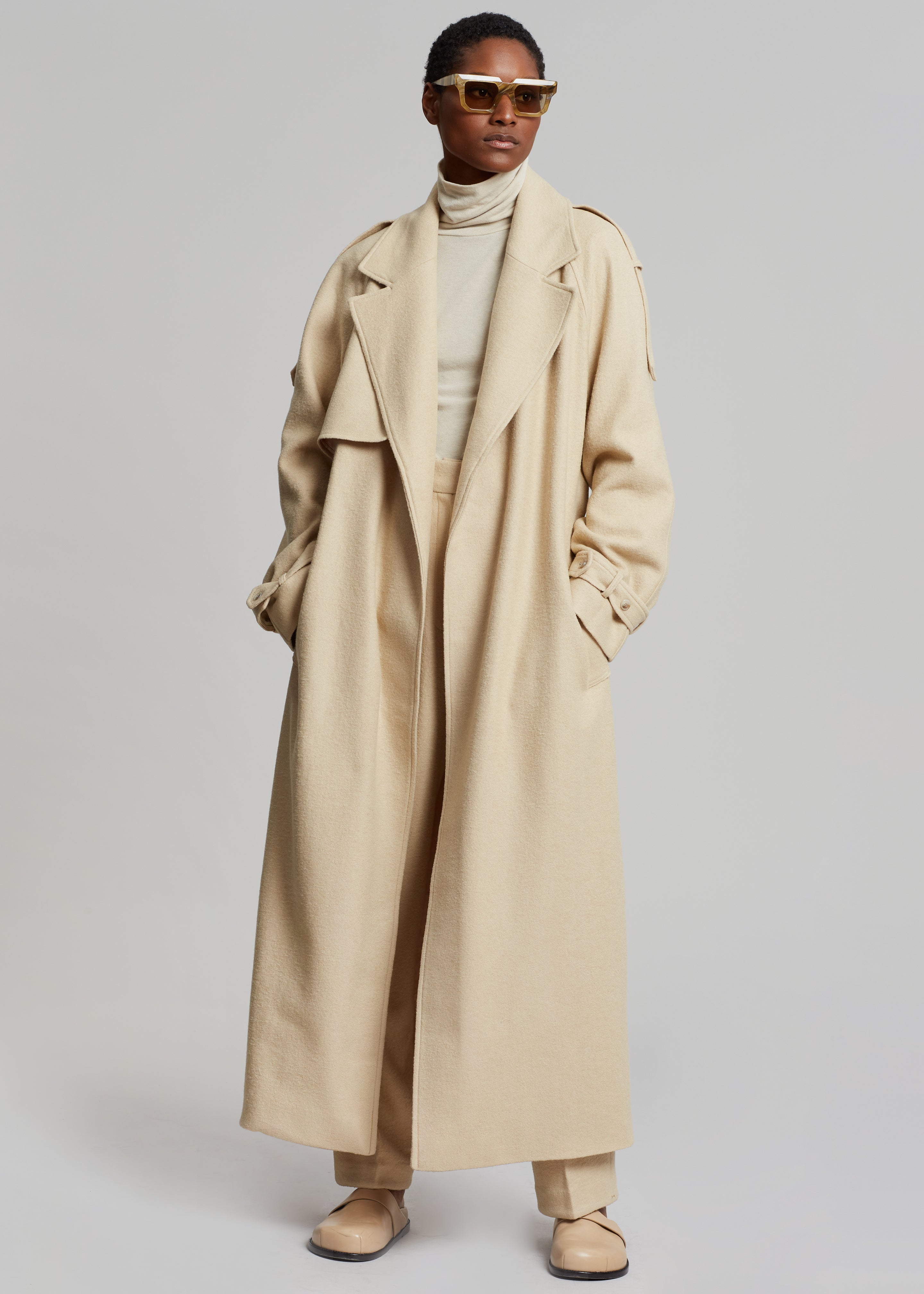 Suzanne Boiled Wool Trench Coat - Beige - 9